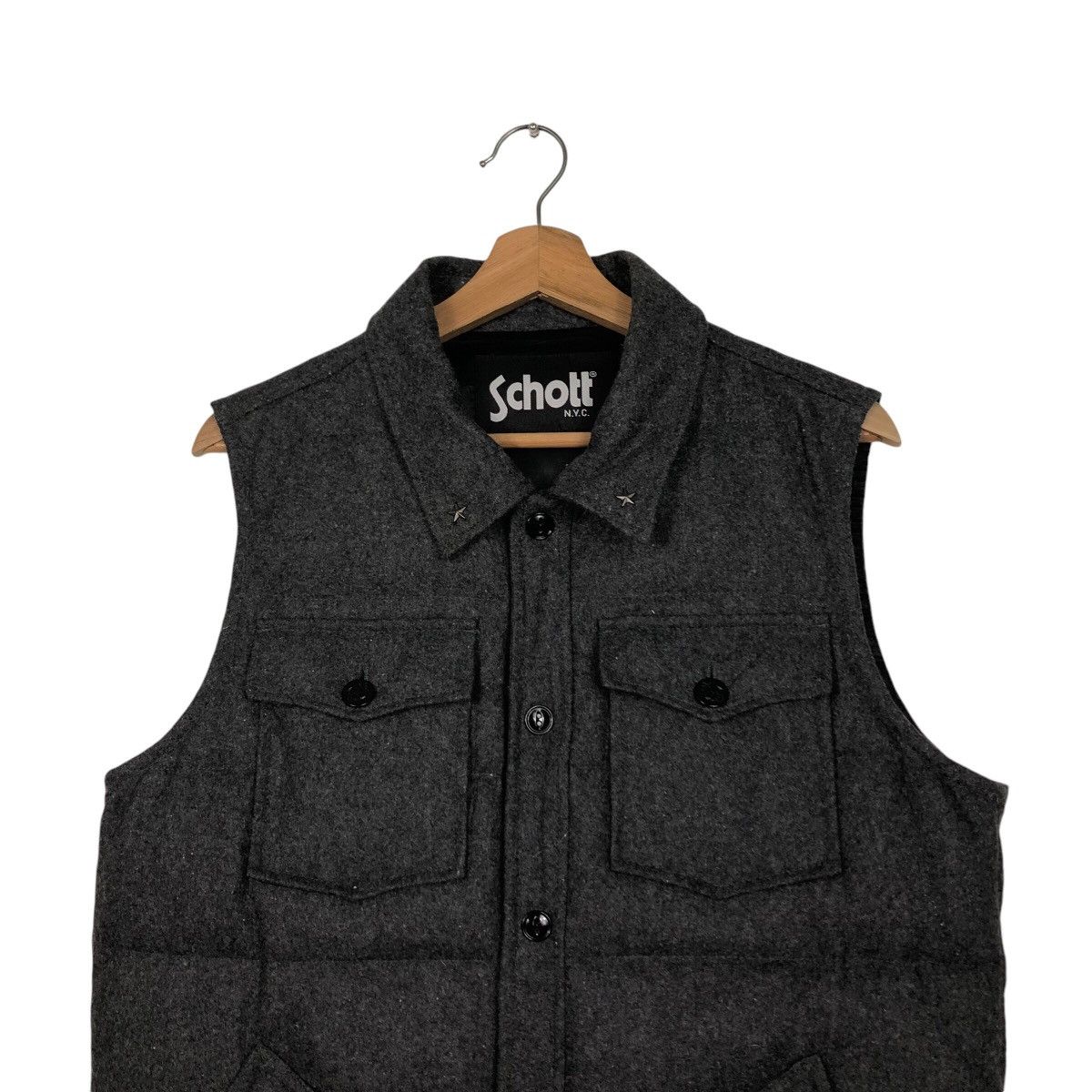 Schott × Vintage 📌Vintage Biker Puffer Vest Jacket Schott N.Y.C Size US M / EU 48-50 / 2 - 4 Thumbnail