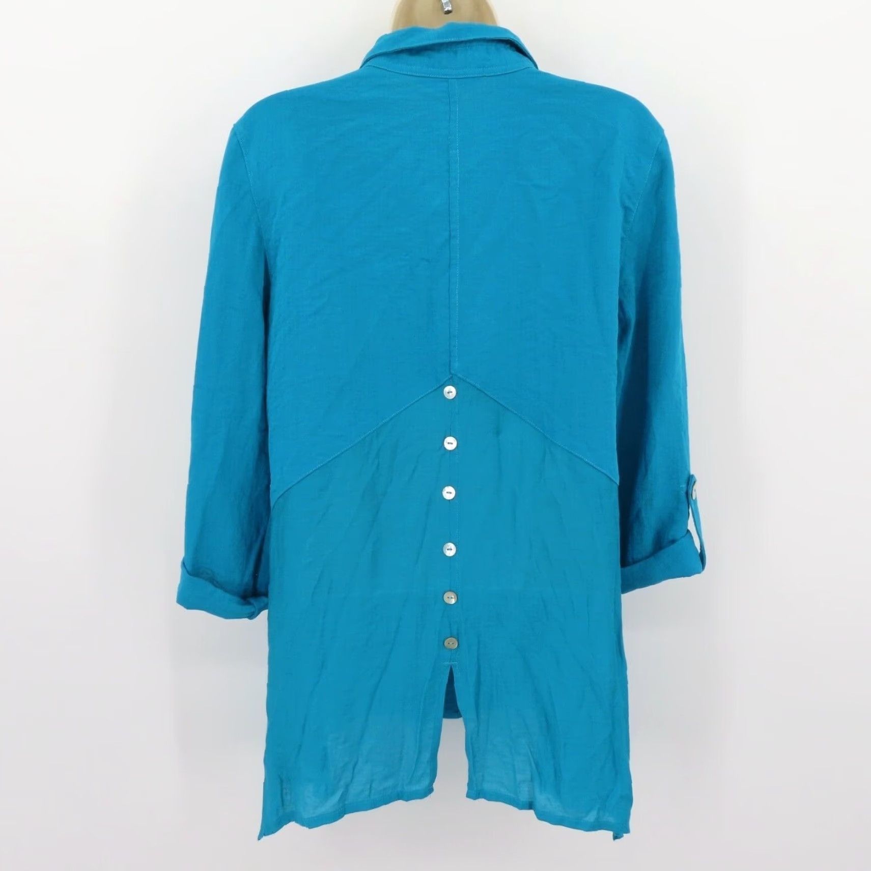 Vintage JOHN MARK Womens Small Blue Collared Lagenlook Flowy Button Front Shirt Blouse Size S / US 4 / IT 40 - 5 Thumbnail