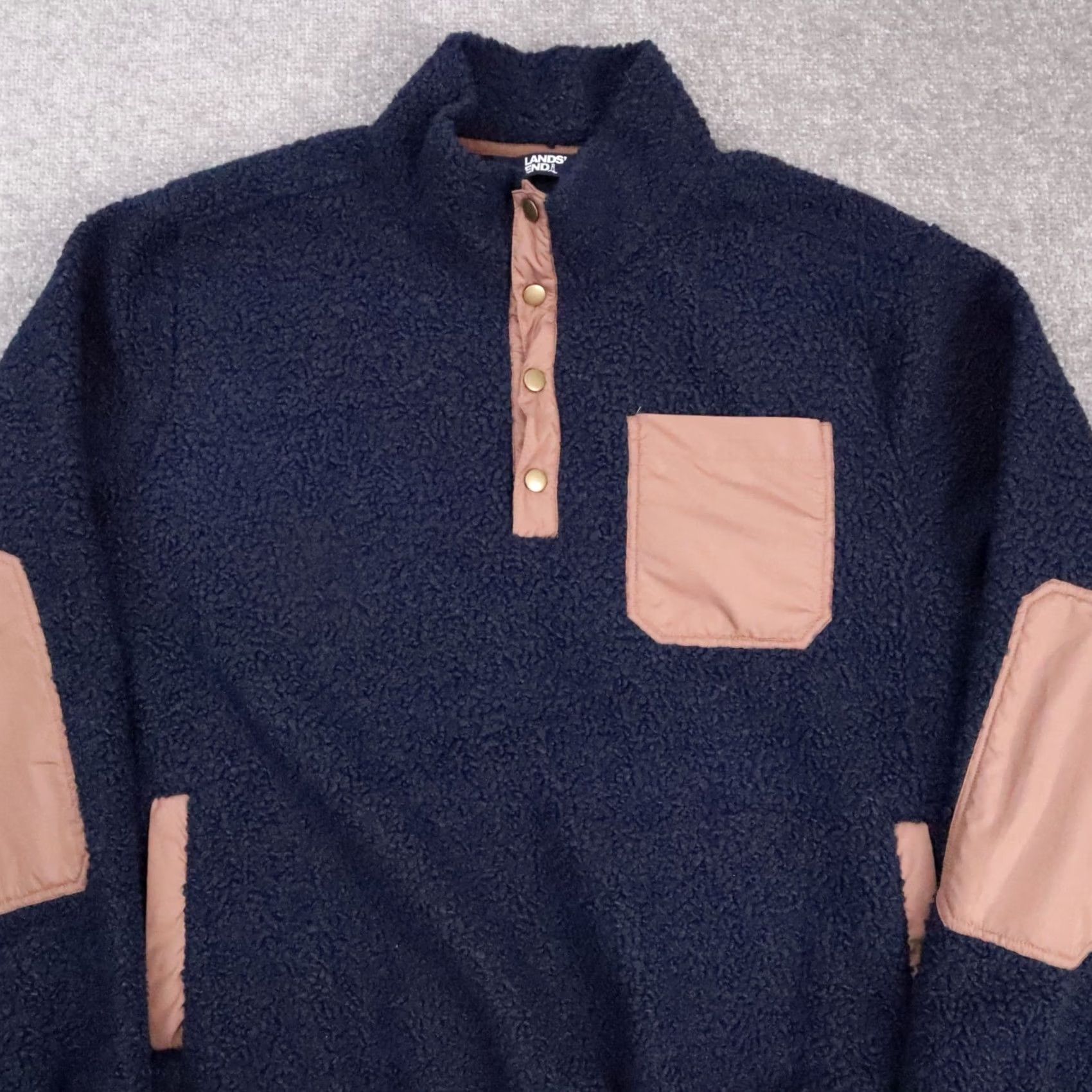 Lands' End Lands' End Sherpa Fleece XL Dark Blue 1/2 Snap Long Sleeve Jacket Sweatshirt Mens Size US XL / EU 56 / 4 - 5 Thumbnail