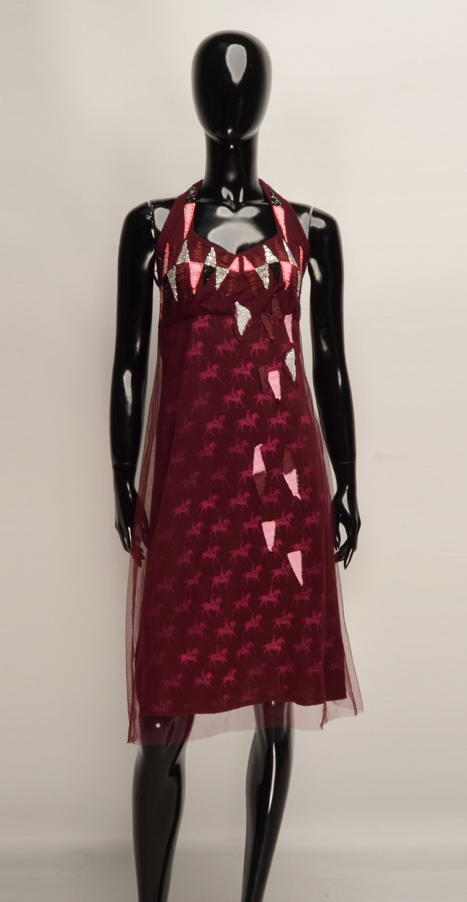 Designer × Vintage Otium Tulle Halter Appliqué Horse Print Mesh Overlay Dress Size M / US 6-8 / IT 42-44 - 1 Thumbnail