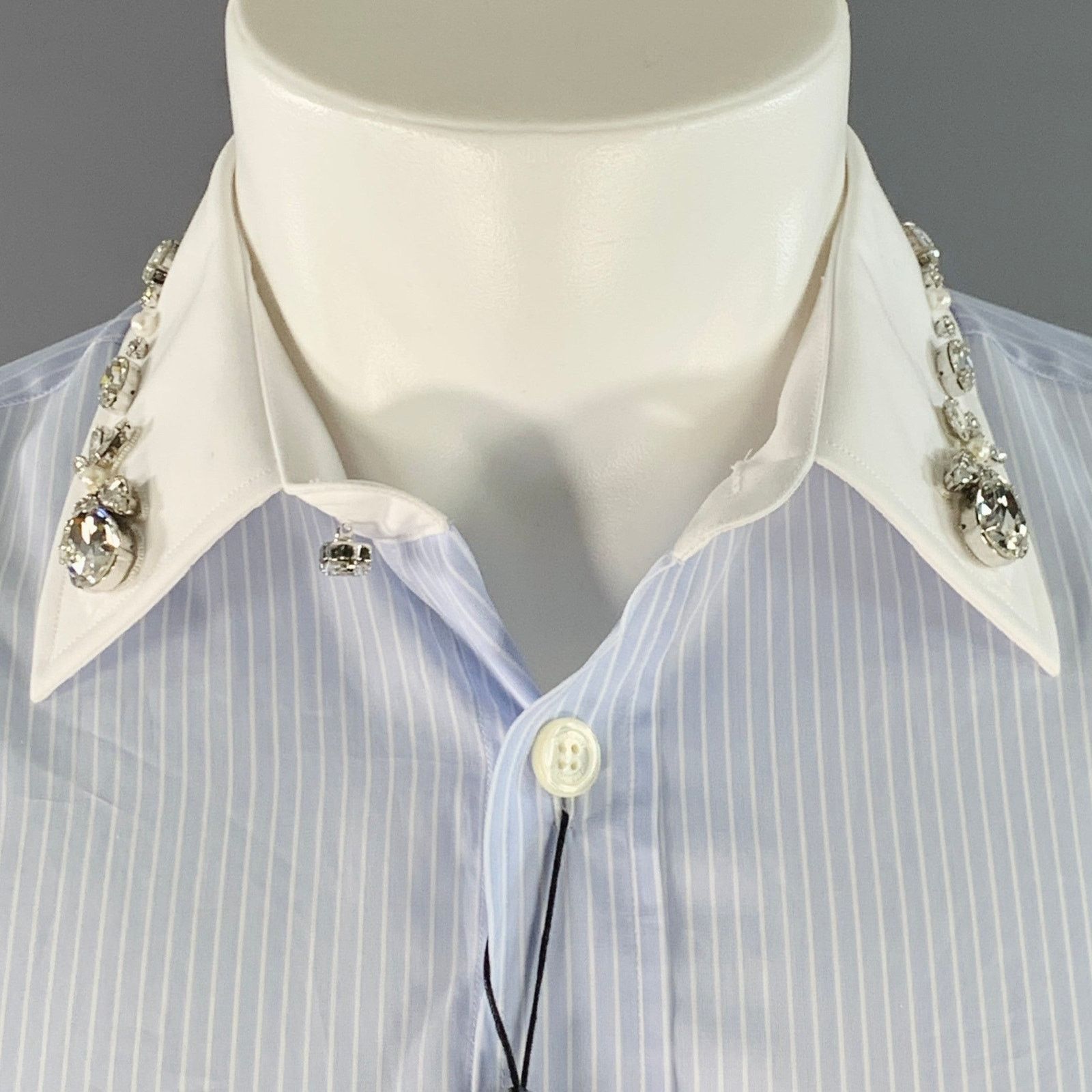 Burberry Blue White Stripe Cotton Crystal Embellishment Shirt Size US S / EU 44-46 / 1 - 2 Thumbnail