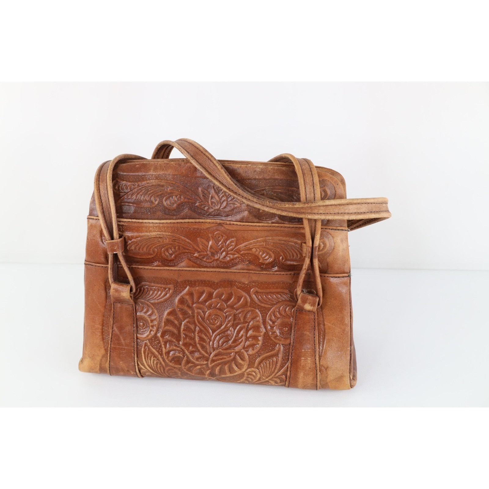 Vintage Vintage 60s 70s Boho Chic Hand Tooled Leather Flower Purse Size ONE SIZE - 6 Thumbnail