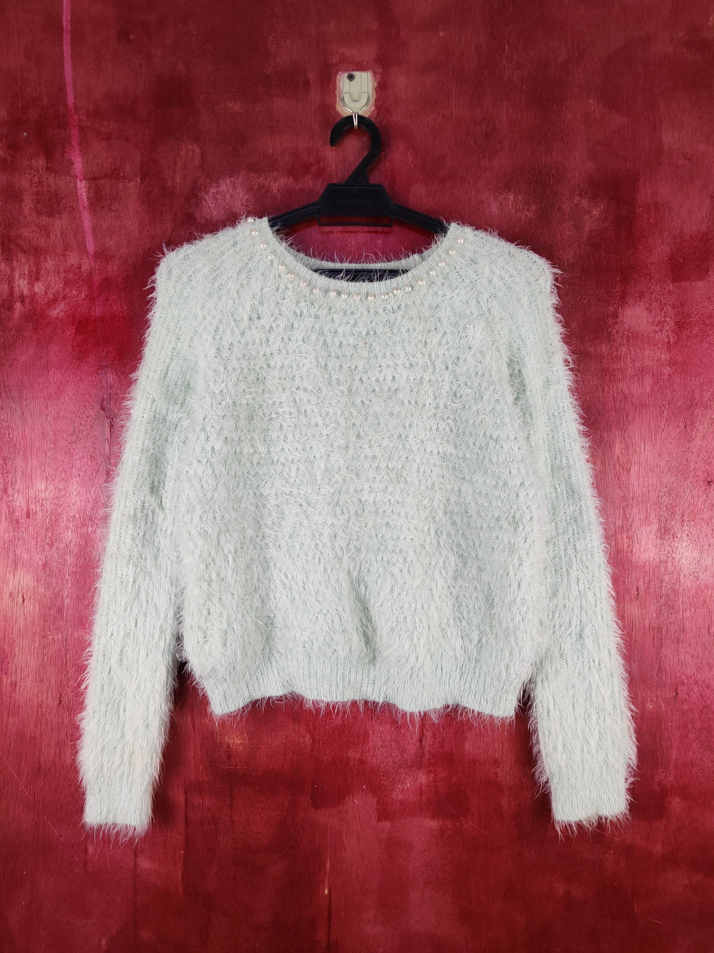 Homespun Knitwear Ingni Mint Green Shag Shaggy Fur Mohair Knitwear #S2107 Size S / US 4 / IT 40 - 1 Thumbnail