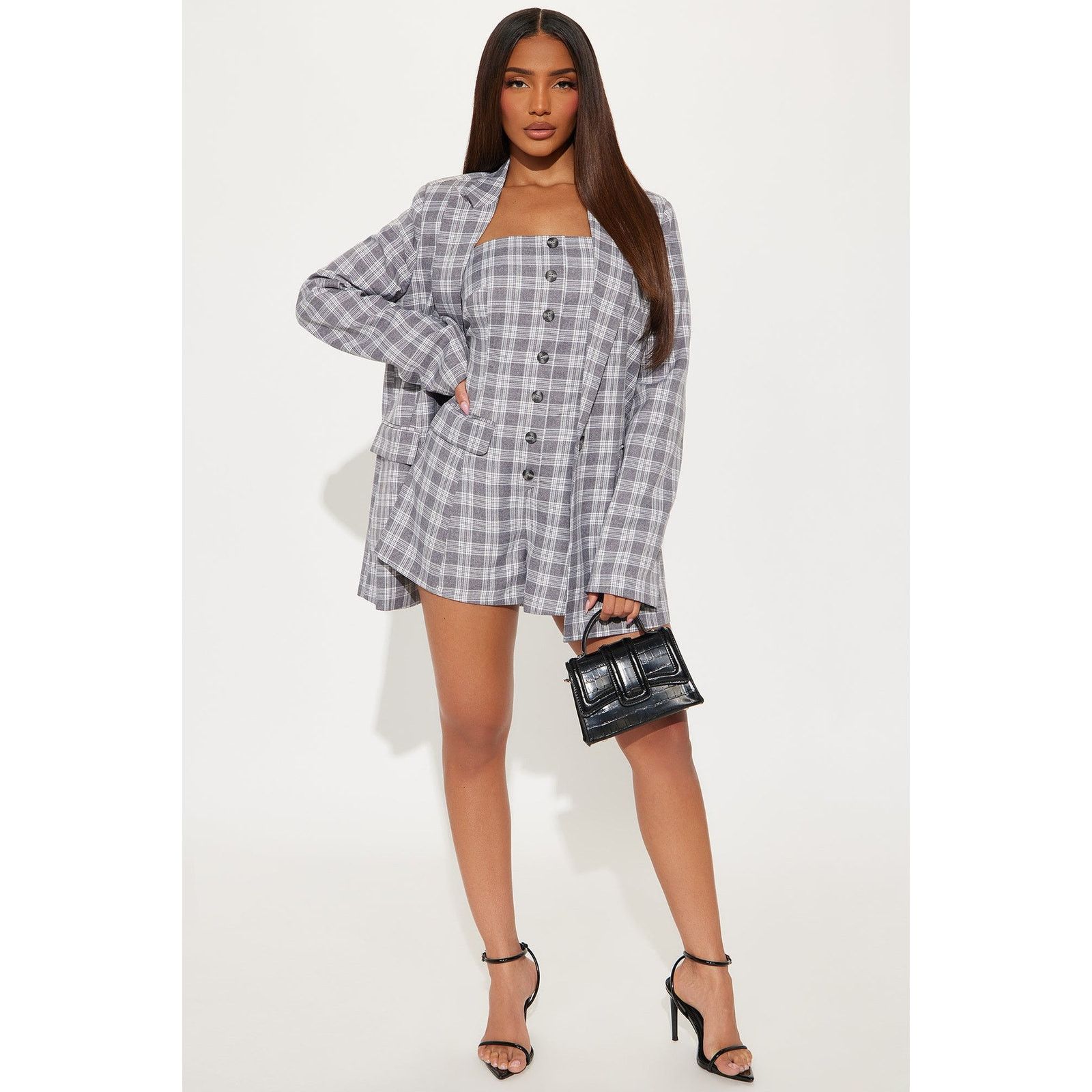 Other Check The Fax Blazer Romper Set - Grey/combo - Size XS Size 25" / US 0 / IT 36 - 1 Thumbnail
