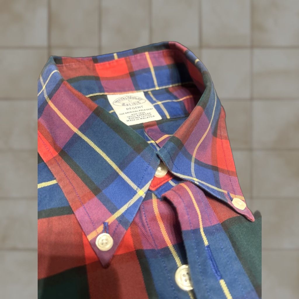 Brooks Brothers Brooks Brothers Dress Shirt Slim Fit All Supima Cotton Non-Iron L Mens Multicolor Plaid Slimming Size 42R - 1 Thumbnail