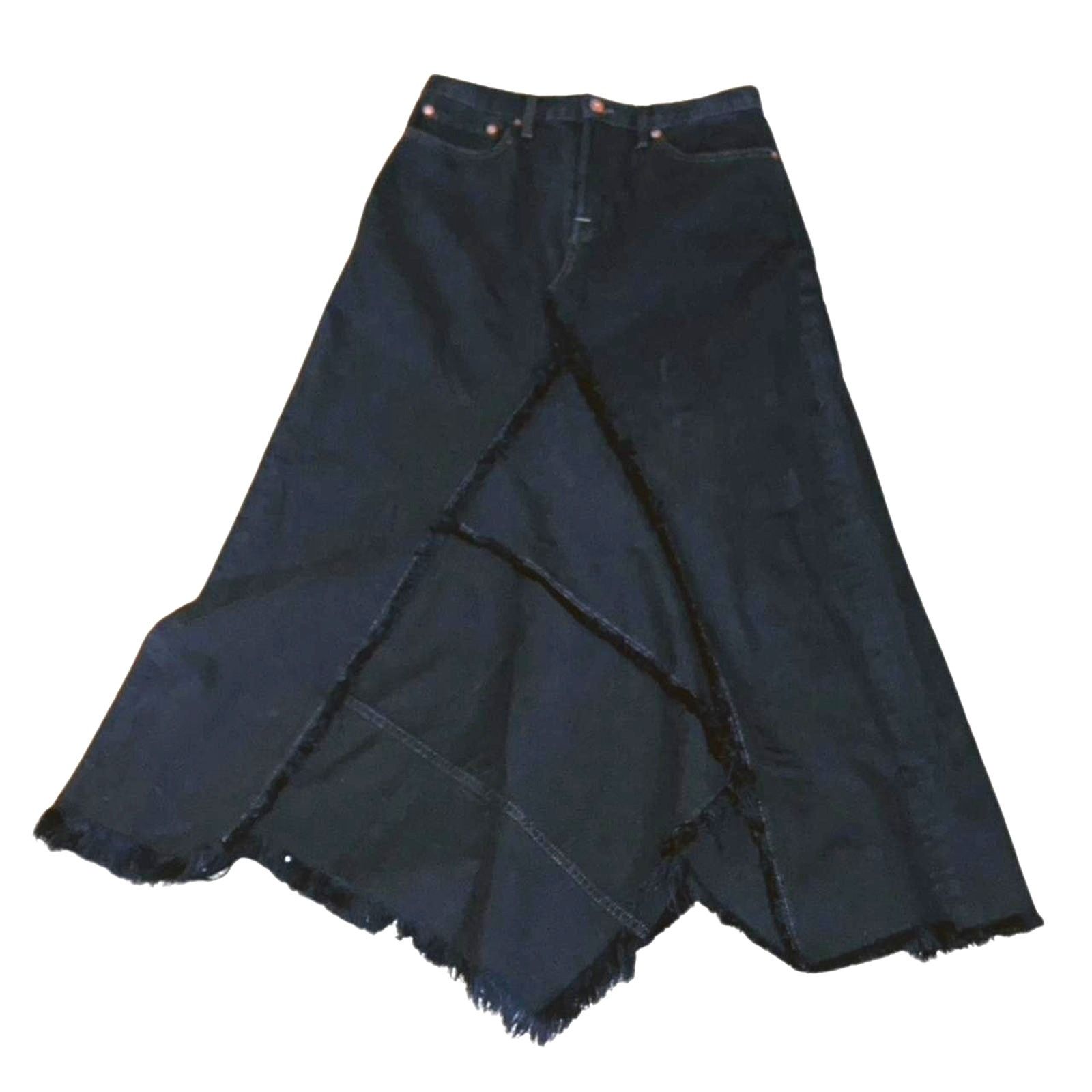 NSF NSF Black Denim Midi Skirt with Raw Asymmetrical Hem Size 27" / US 4 / IT 40 - 2 Thumbnail