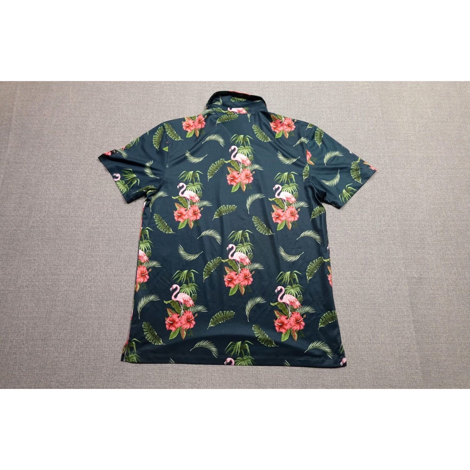 Vintage Yatta Golf Polo Shirt Mens Medium Green Flamingo Floral Print Performance AOP Size US M / EU 48-50 / 2 - 4 Thumbnail