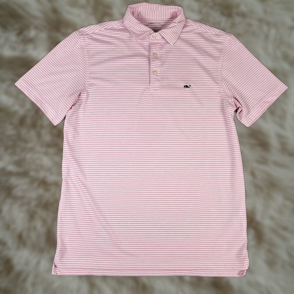 Vineyard Vines Vineyard Vines Shirt Mens XL Pink Striped Polyester Golf Short Sleeve Polo Size US XL / EU 56 / 4 - 1 Thumbnail