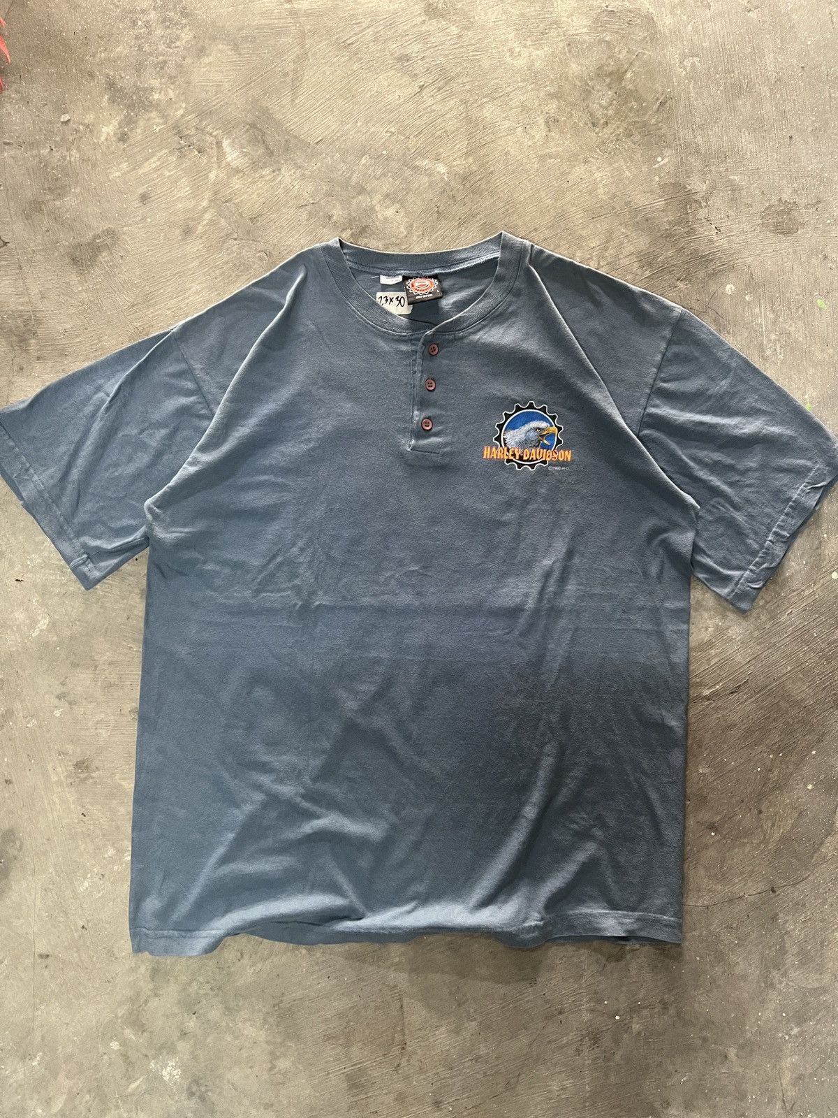 Harley Davidson Harley-Davidson Vintage Henley Blue Home Of the Brave 90s Size US L / EU 52-54 / 3 - 1 Thumbnail