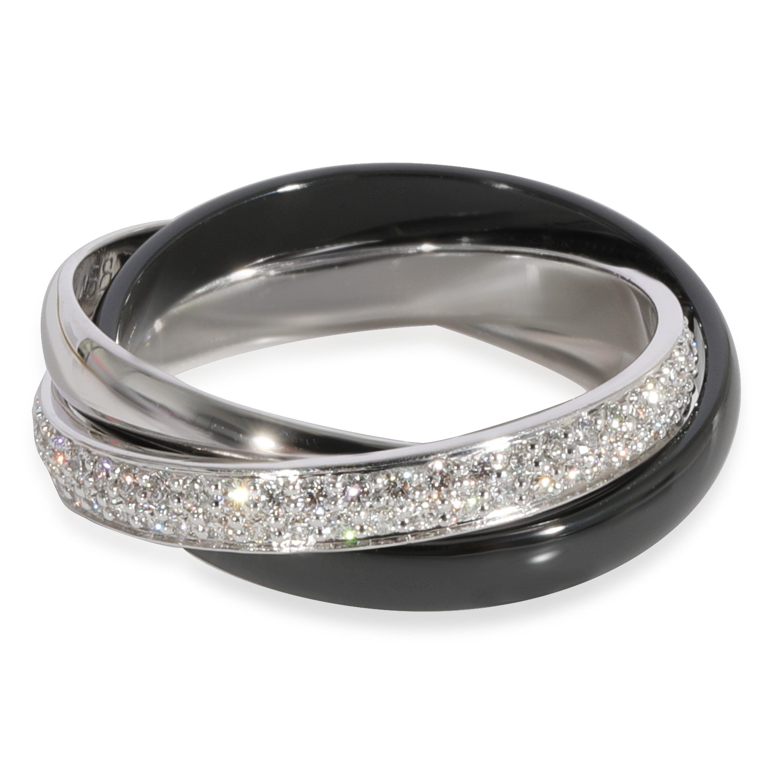 image of Cartier Trinity Ceramic Diamond Ring In 18K White Gold 0.45 Ctw, Women's