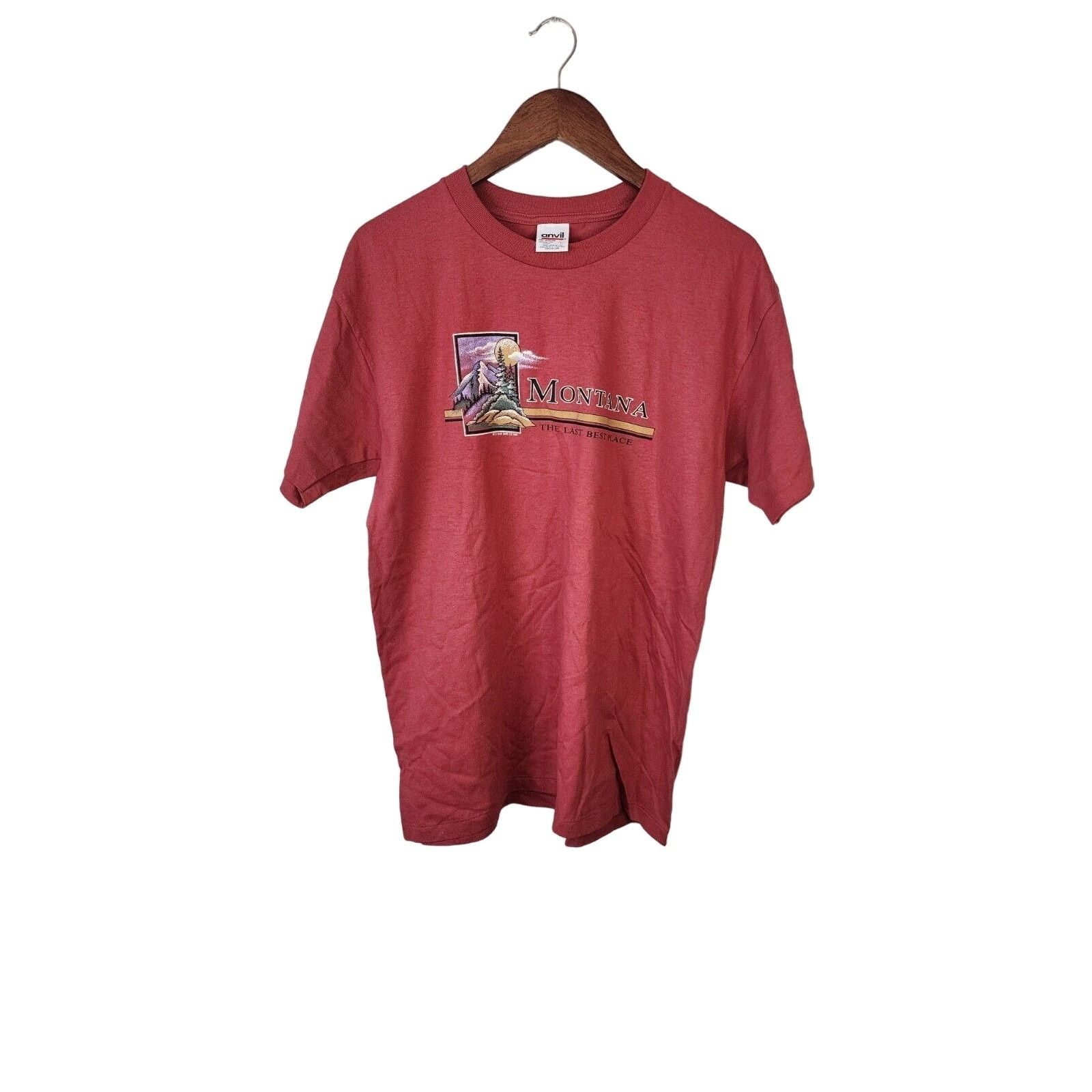 Anvil Vintage Montana The Last Best Place Shirt Red Tee VTG 90s L Size US L / EU 52-54 / 3 - 1 Thumbnail