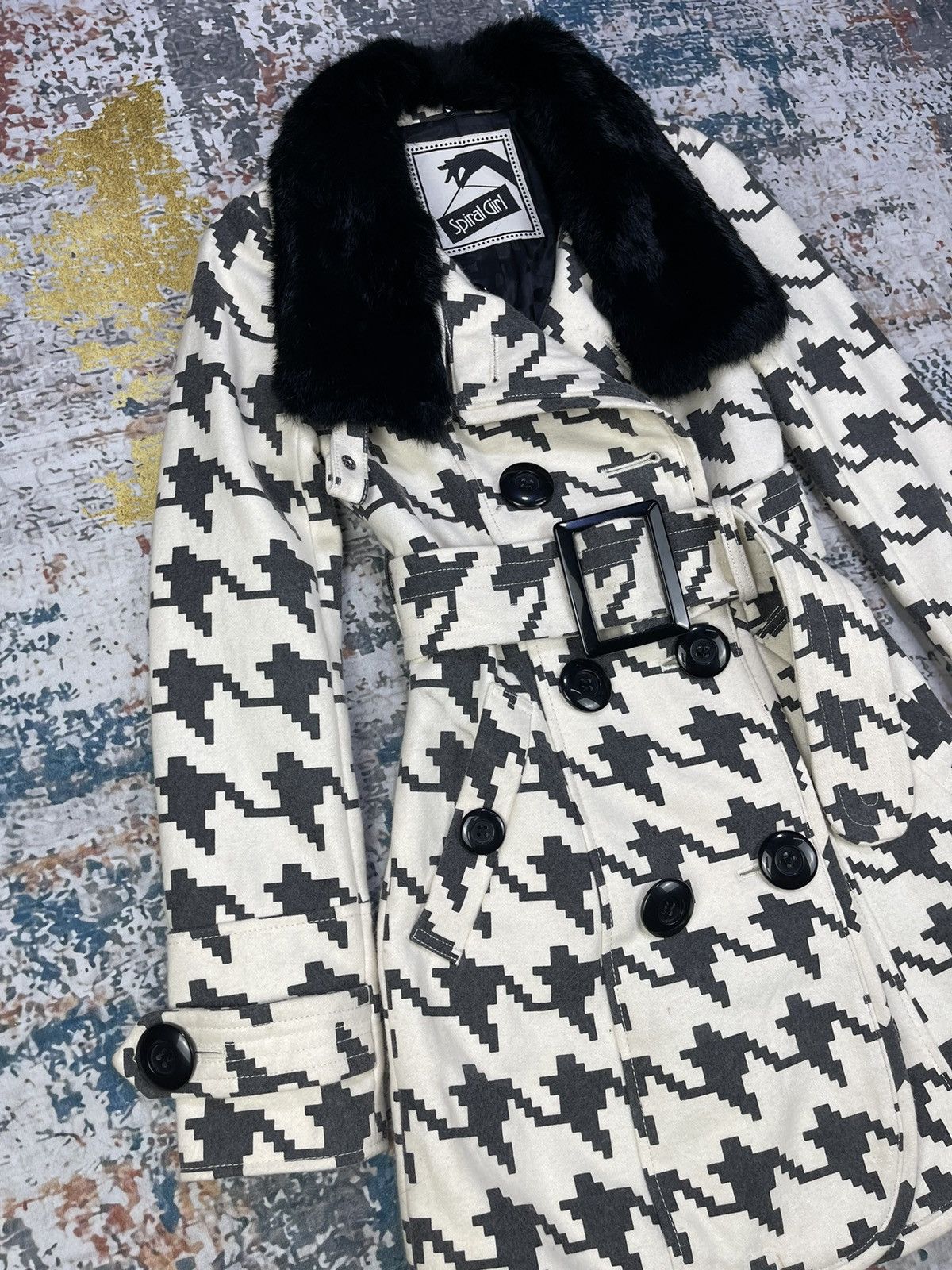 Japanese Brand Spiral Girl Houndstooth Print Double Breasted Coats Size S / US 4 / IT 40 - 2 Thumbnail