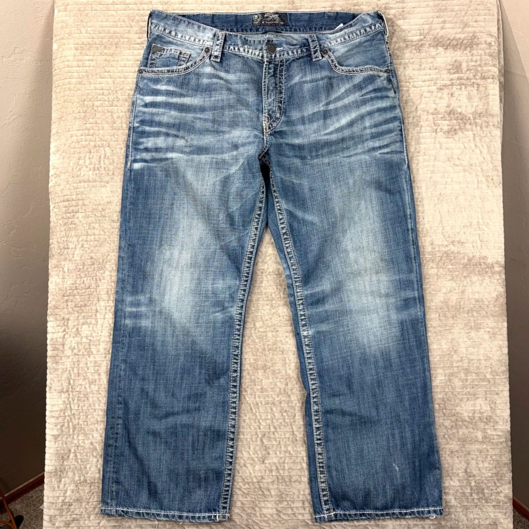 Silver Jeans Co. Silver Jeans Co Gordie Jeans Straight 40x32 Men Blue Denim 5-Pocket Zip Button M83456LD250 Size US 40 / EU 56 - 2 Thumbnail