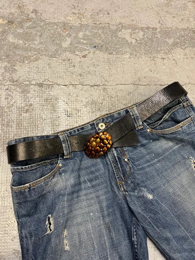 Just Cavalli 2000s Cavalli Turtle Shell Black Leather Belt Size ONE SIZE - 3 Thumbnail