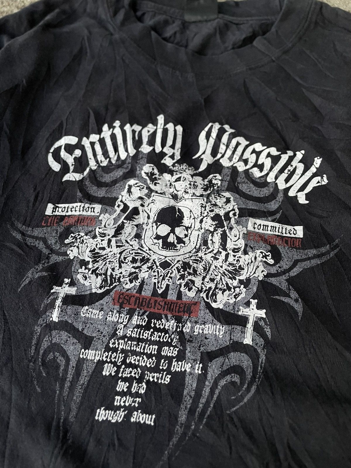 20471120 Japanese Goth Lgb Style Poem Cross Skull Tees Size US M / EU 48-50 / 2 - 3 Thumbnail