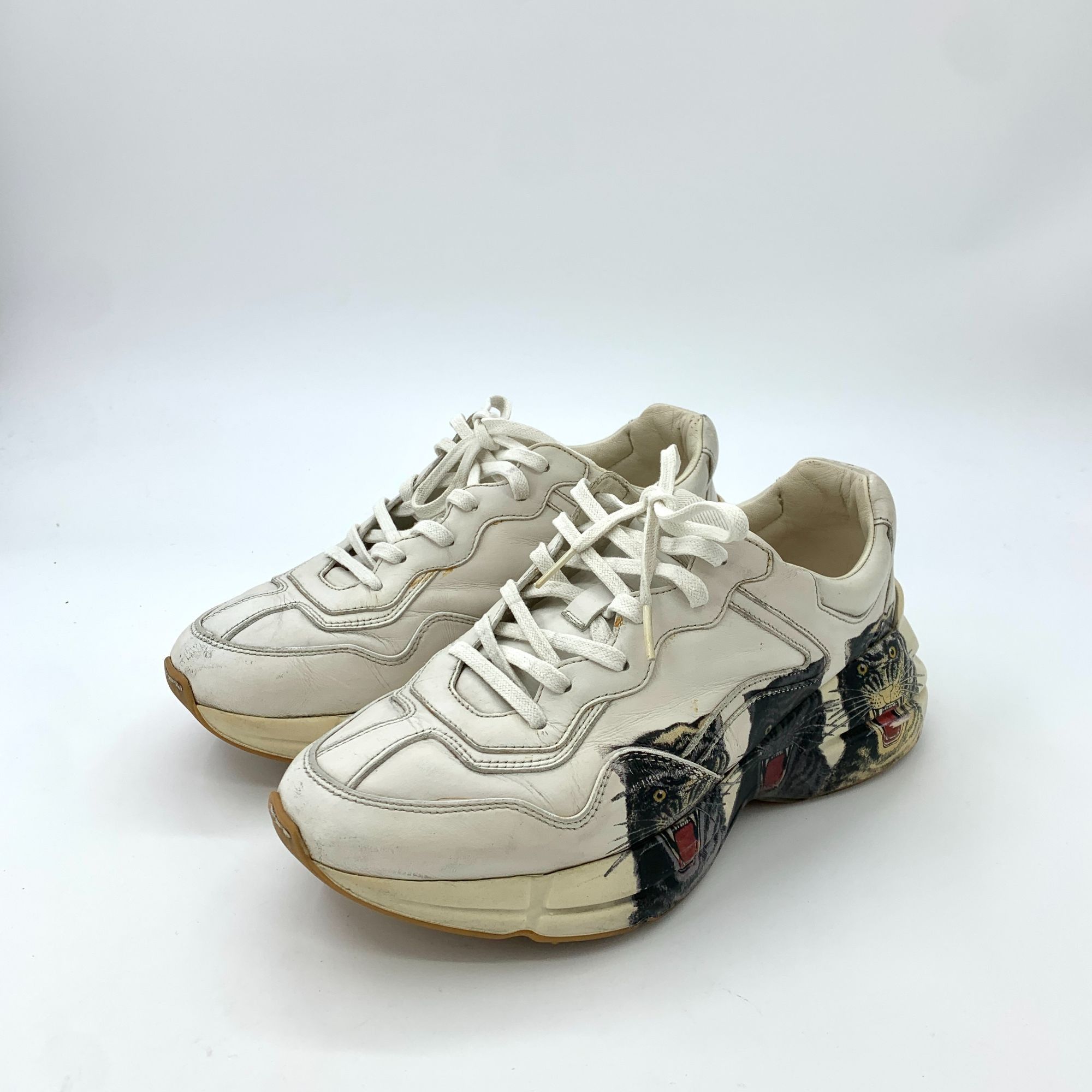 Gucci Q11475 Gucci Rhyton White Leather Sneakers With Panther Prin Size US 10 / IT 40 - 1 Thumbnail