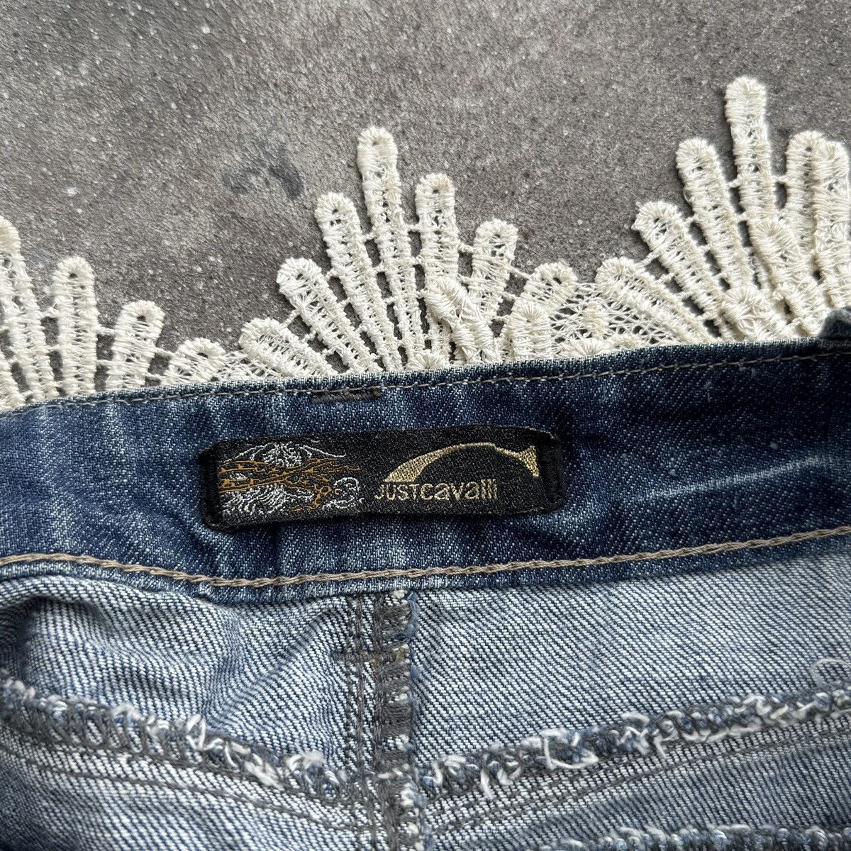 Roberto Cavalli Just Cavalli Vintage Y2K Lace Denim Overall Mini Dress Size M / US 6-8 / IT 42-44 - 11 Thumbnail