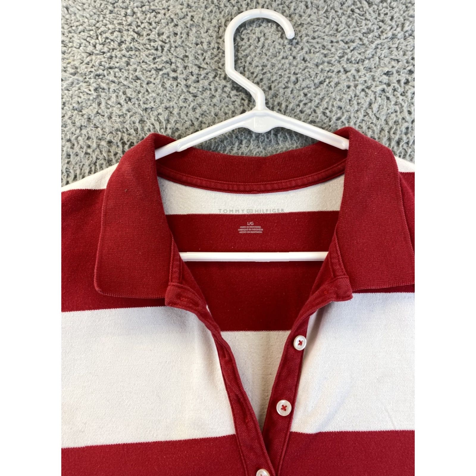 Tommy Hilfiger Tommy Hilfiger Polo Shirt Women Adult Large White Red Stripes Casual Short Sleeve Size 36" / US 14 / IT 50 - 3 Thumbnail