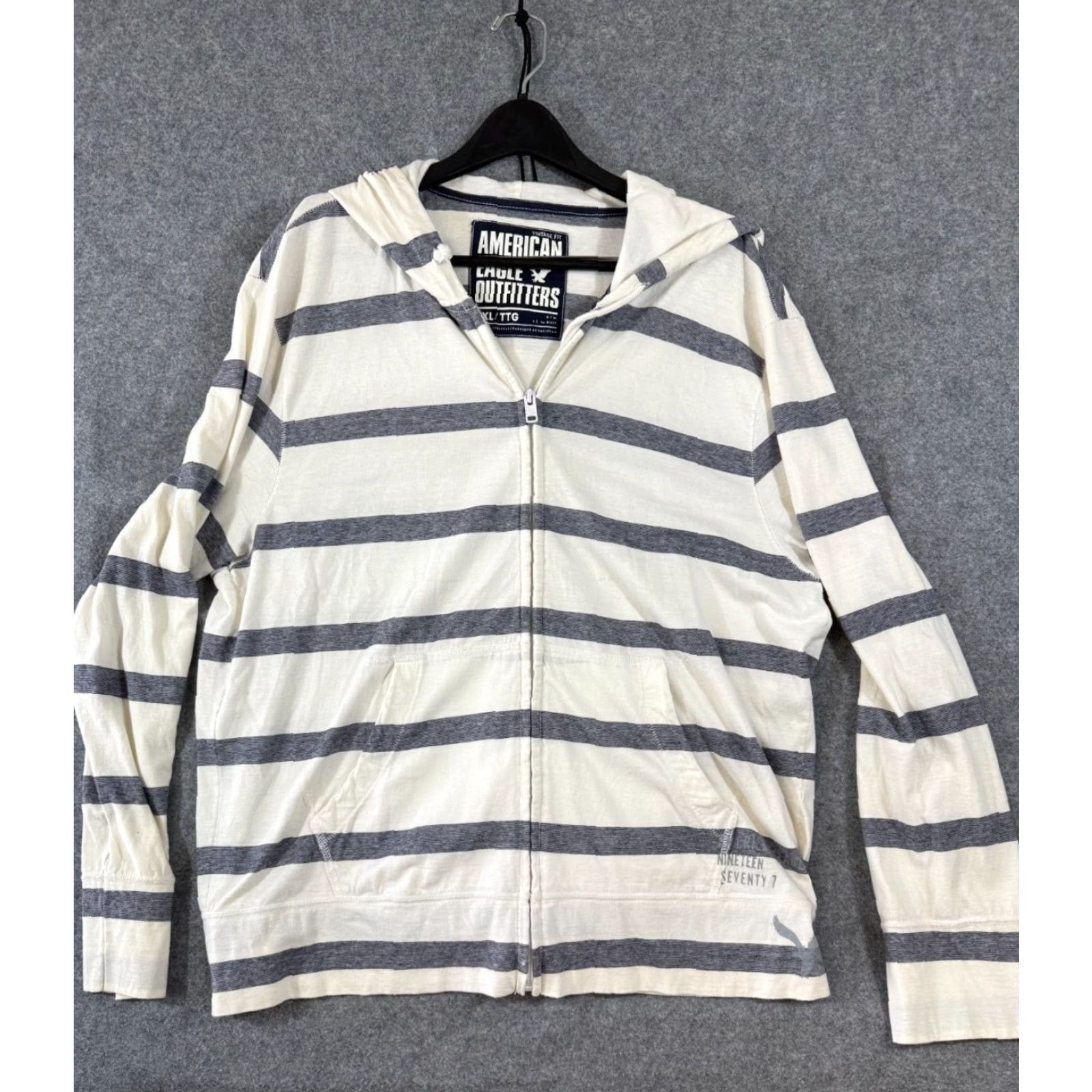 American Eagle Outfitters VINTAGE American Eagle Outfitters Hoodie Mens 2XL Ivory Blue Stripe Full-Zip Size US XXL / EU 58 / 5 - 3 Thumbnail
