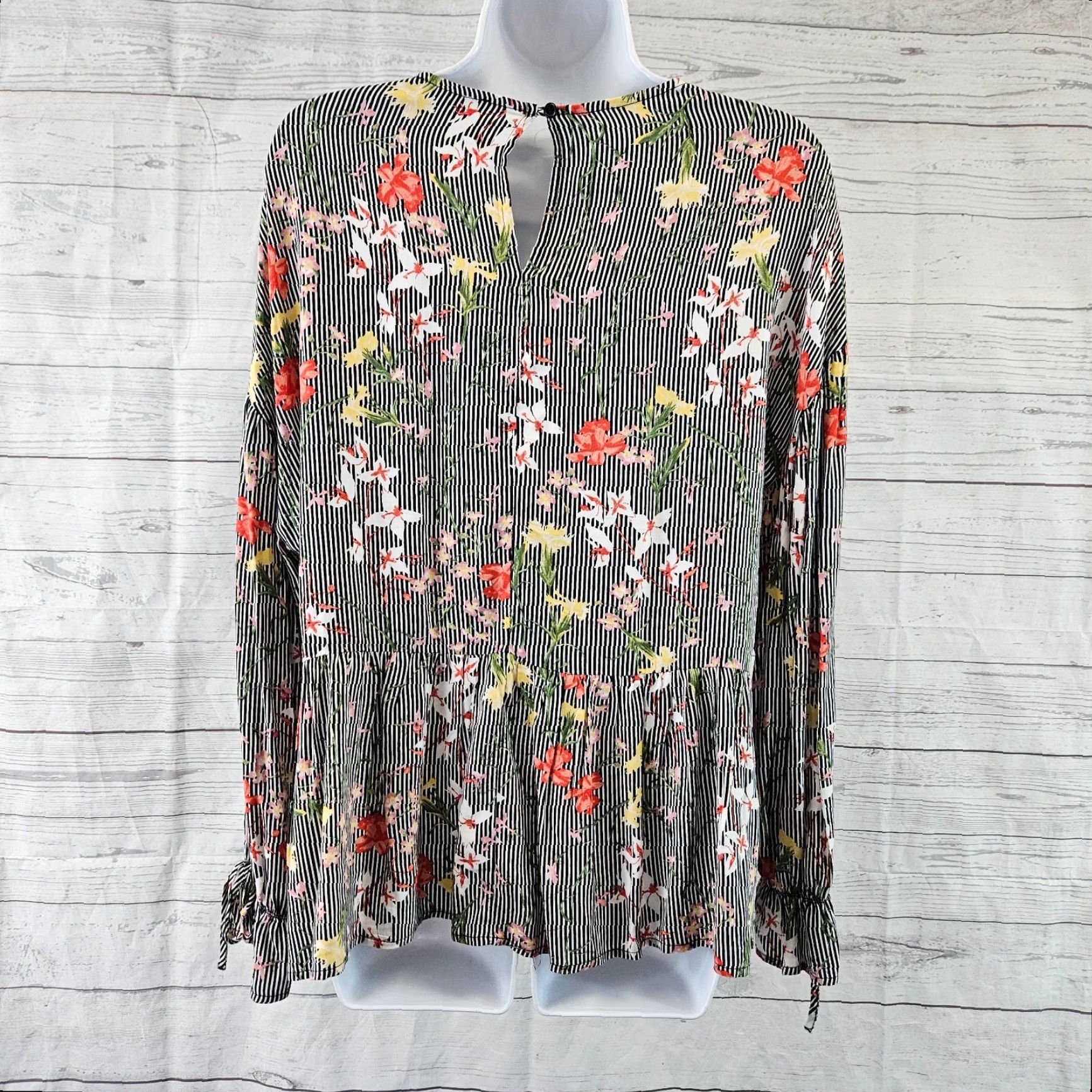 Pinko Pleione Womens Blouse Sz M Multicolor Floral Long Sleeve Rayon Peplum Top Til M Womens Size M / US 6-8 / IT 42-44 - 4 Thumbnail