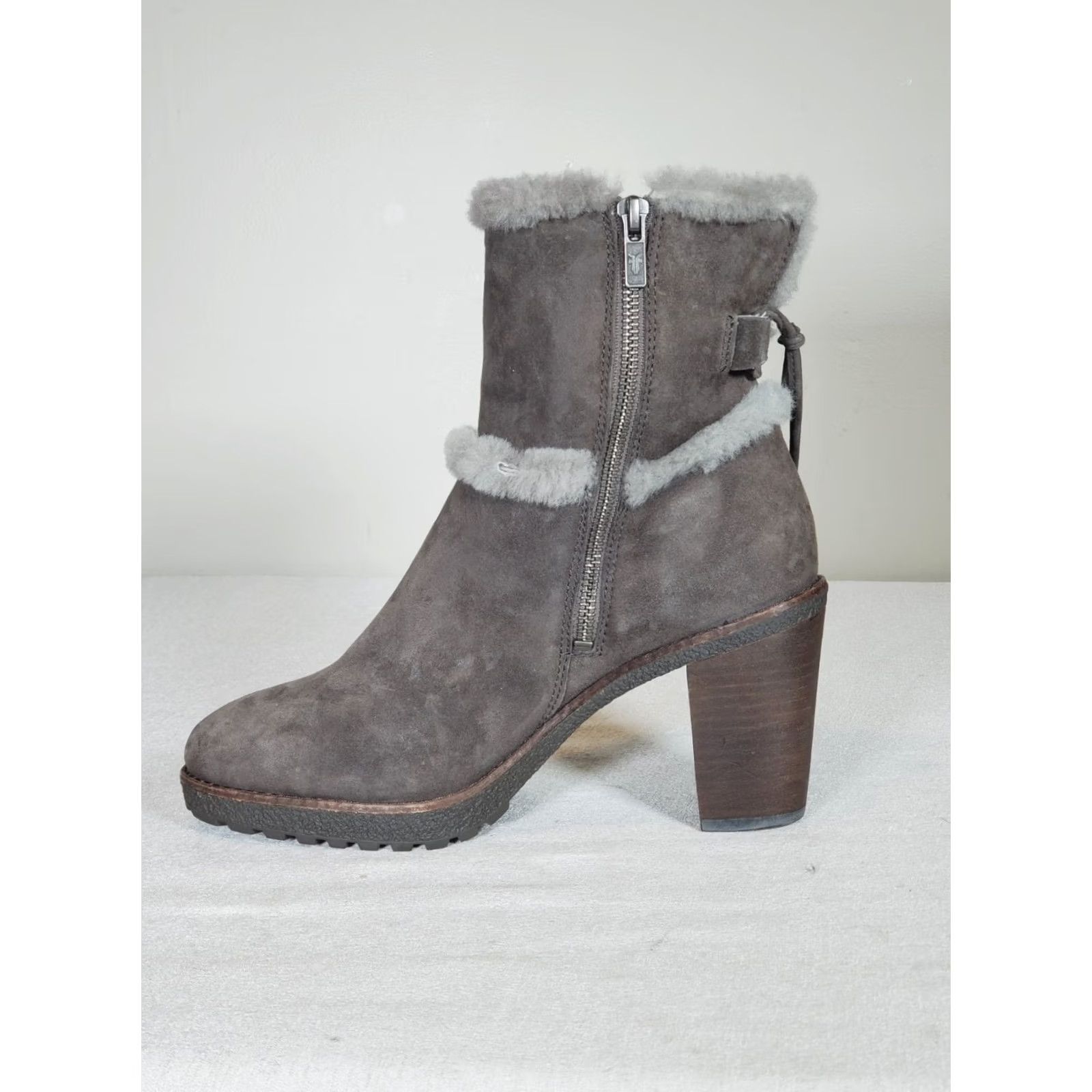 Frye FRYE Jen Shearling Short Booties Smoke Suede 76350 High Heeled Zip Women's US 8 M Size 30" / US 8 / IT 44 - 3 Thumbnail