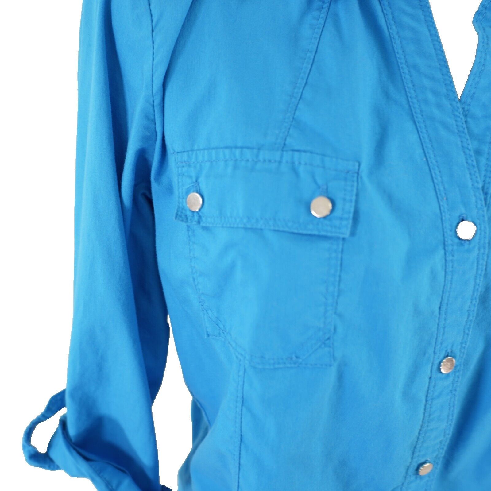 Designer Ava & Grace Teal Large Cotton Blend Roll Tab Metal Button Fr Size L / US 10 / IT 46 - 2 Thumbnail