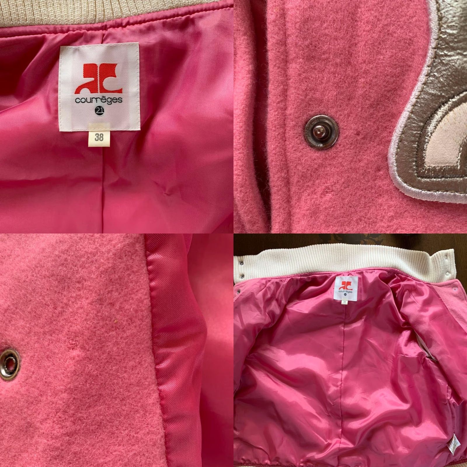 Vintage Courrèges Stadium Jacket Black S Women's Coat Regular Size Pink Damaged stained Italy Courrèges Size S / US 4 / IT 40 - 8 Thumbnail