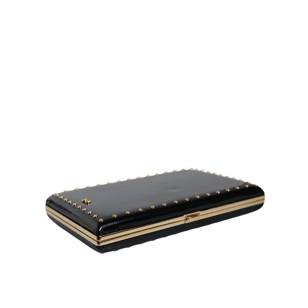 Dolce & Gabbana Dolce & Gabbana Black Leather Studs Gold Frame Clutch Evenin Size ONE SIZE - 4 Thumbnail