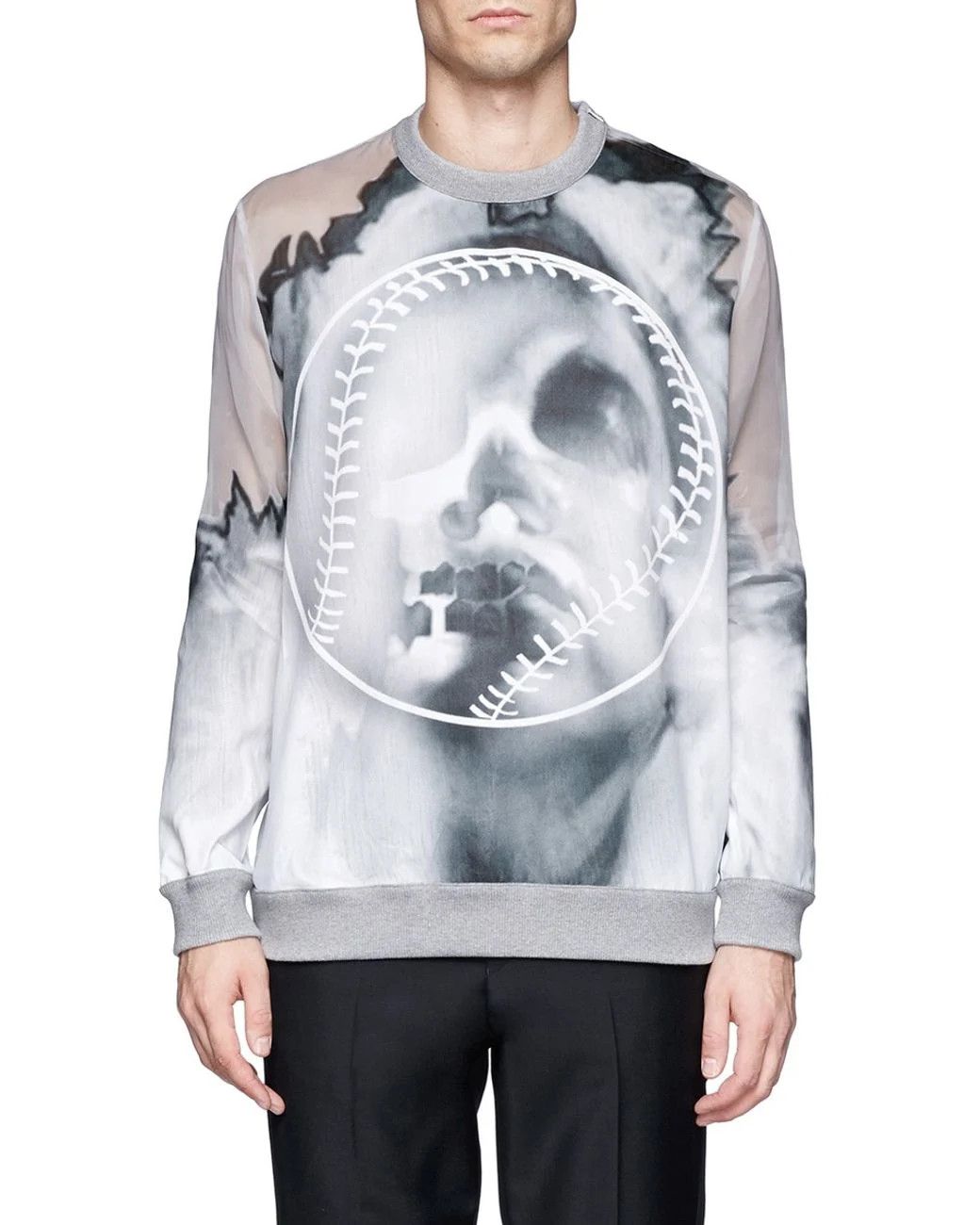 Givenchy Grey Runway Baseball Skull Organza Silk Sweatshirt Size US M / EU 48-50 / 2 - 2 Thumbnail