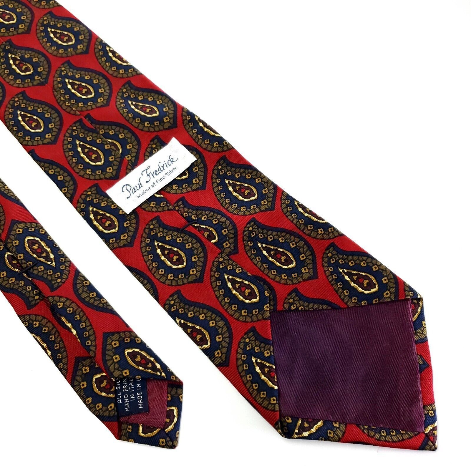 Paul Fredrick Paul Fredrick Red Paisley Print Silk Tie Size ONE SIZE - 5 Thumbnail