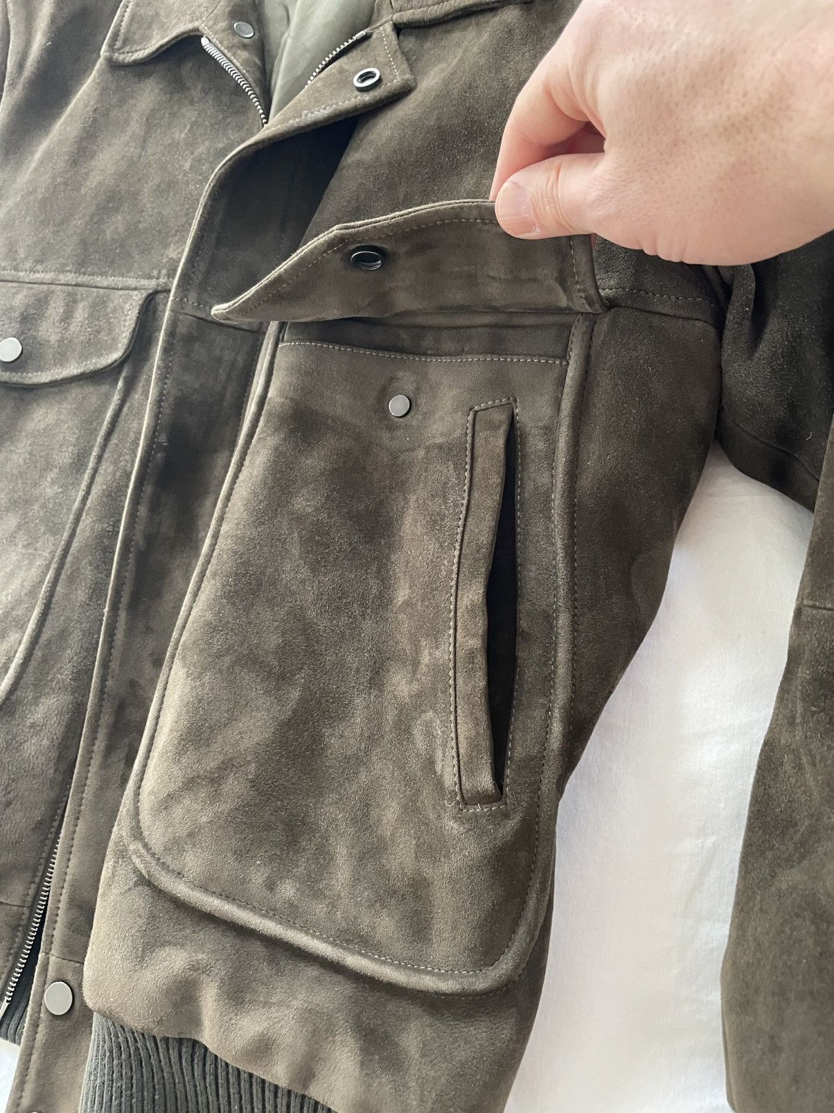 Thom Sweeney Incredible Olive Green/Brown Leather Suede Bomber Jacket Size US L / EU 52-54 / 3 - 10 Thumbnail