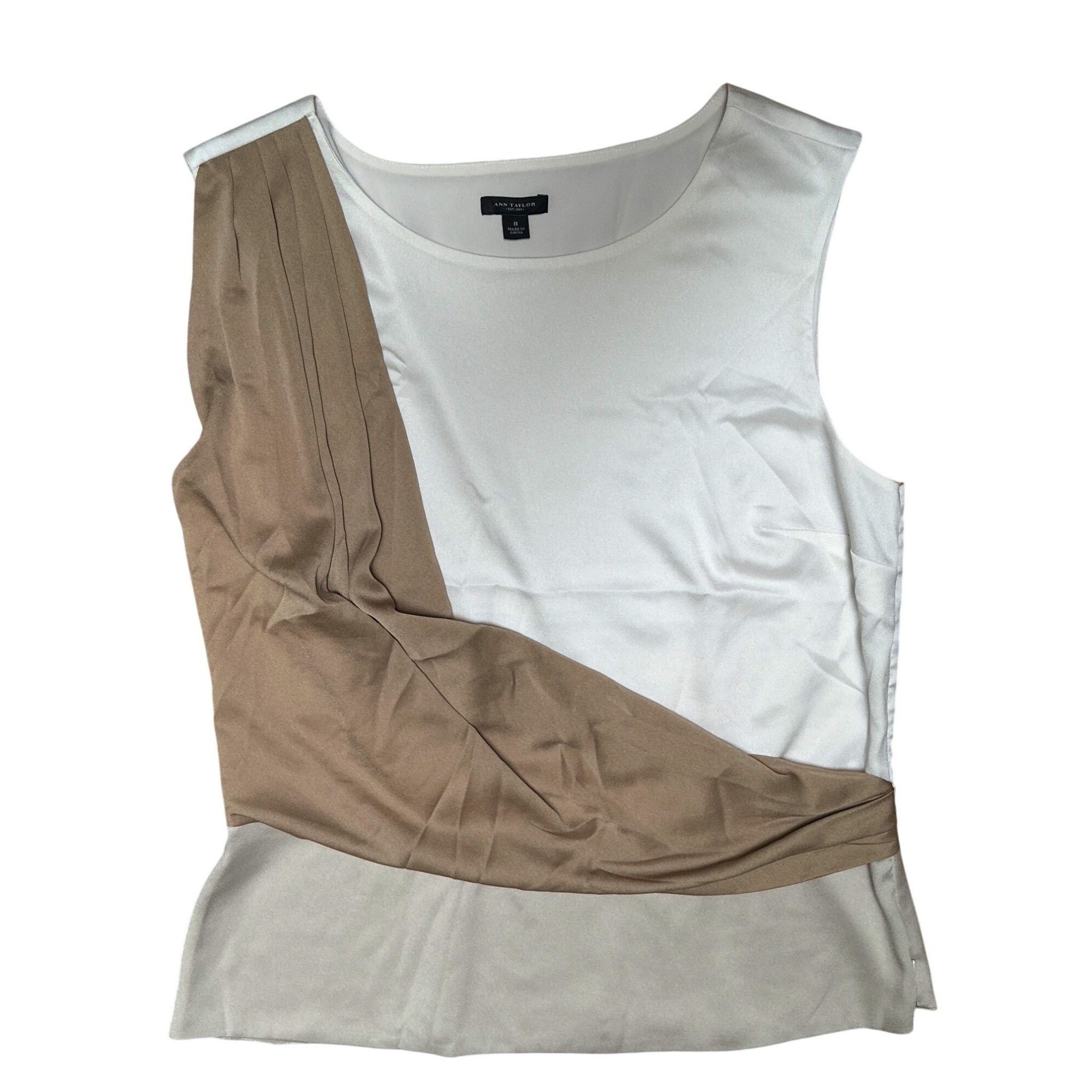 Ann Taylor Ann Taylor Size 8 White Beige Draped Asymmetric Blouse Side Size M / US 6-8 / IT 42-44 - 8 Thumbnail