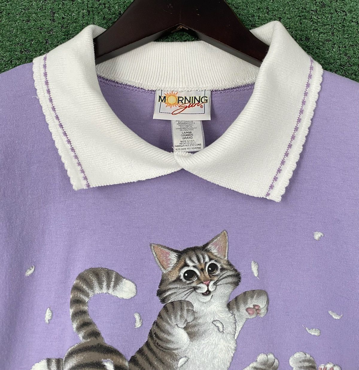 Vintage 90’s Morning Sun Cat Kittens Collared T-shirt Womens Medium Size M / US 6-8 / IT 42-44 - 5 Thumbnail