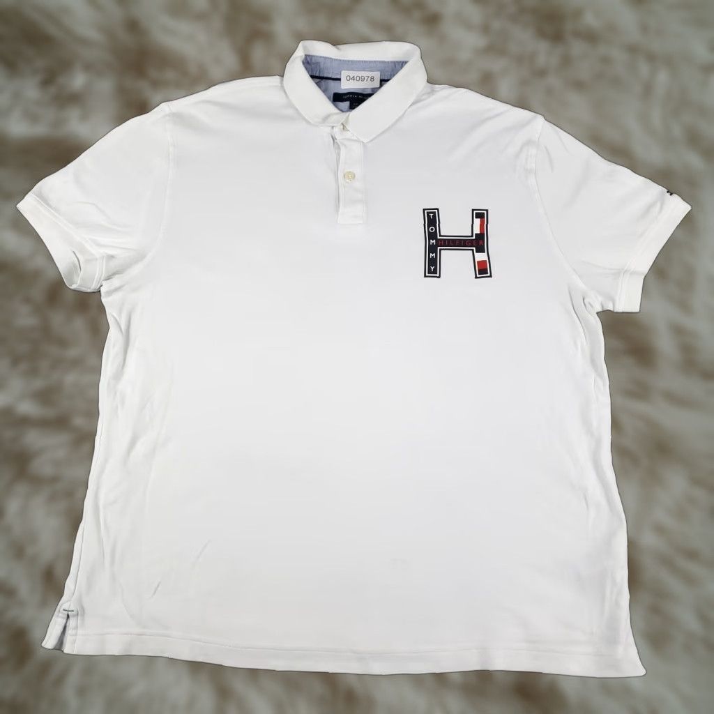 Tommy Hilfiger Tommy Hilfiger Polo Shirt Mens Large White Short Sleeve Casual Activewear Size US L / EU 52-54 / 3 - 1 Thumbnail