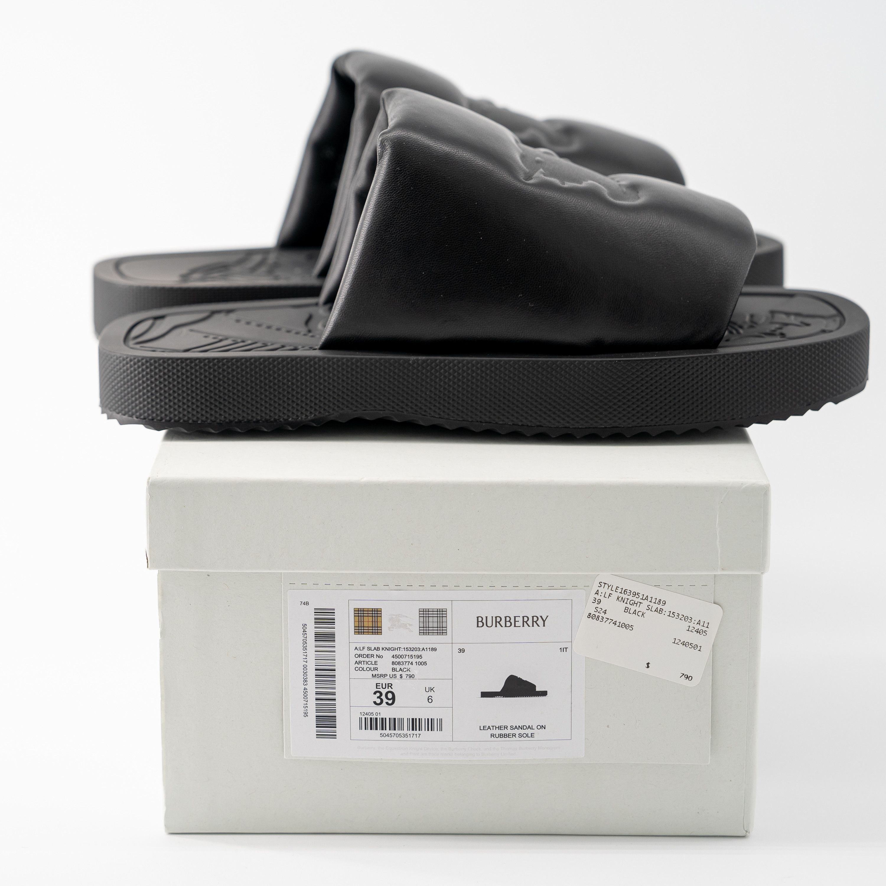 Burberry 39eu 9us Burberry Leather Slab Knight Slides Leather Black Size US 9 / IT 39 - 9 Thumbnail