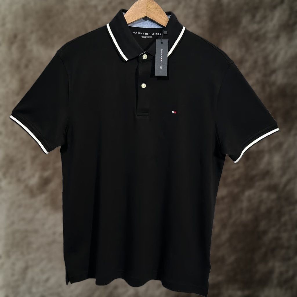 Tommy Hilfiger Tommy Hilfiger Polo Shirt Men L Cotton Short Sleeve Dark Sable Logo Knit Collared Chest 44 in Regular Fit Size US L / EU 52-54 / 3 - 1 Thumbnail