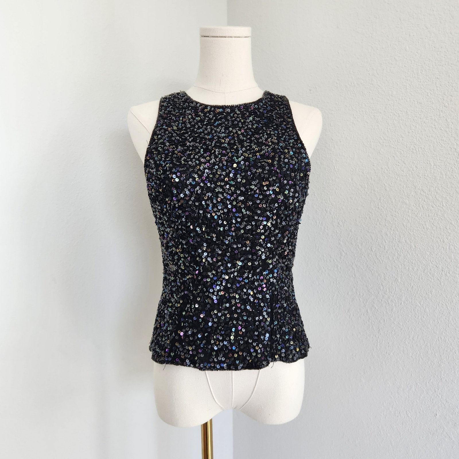 Vintage Vintage Black Iridescant Sequin Silk Embroidered Blouse S Size S / US 4 / IT 40 - 1 Thumbnail