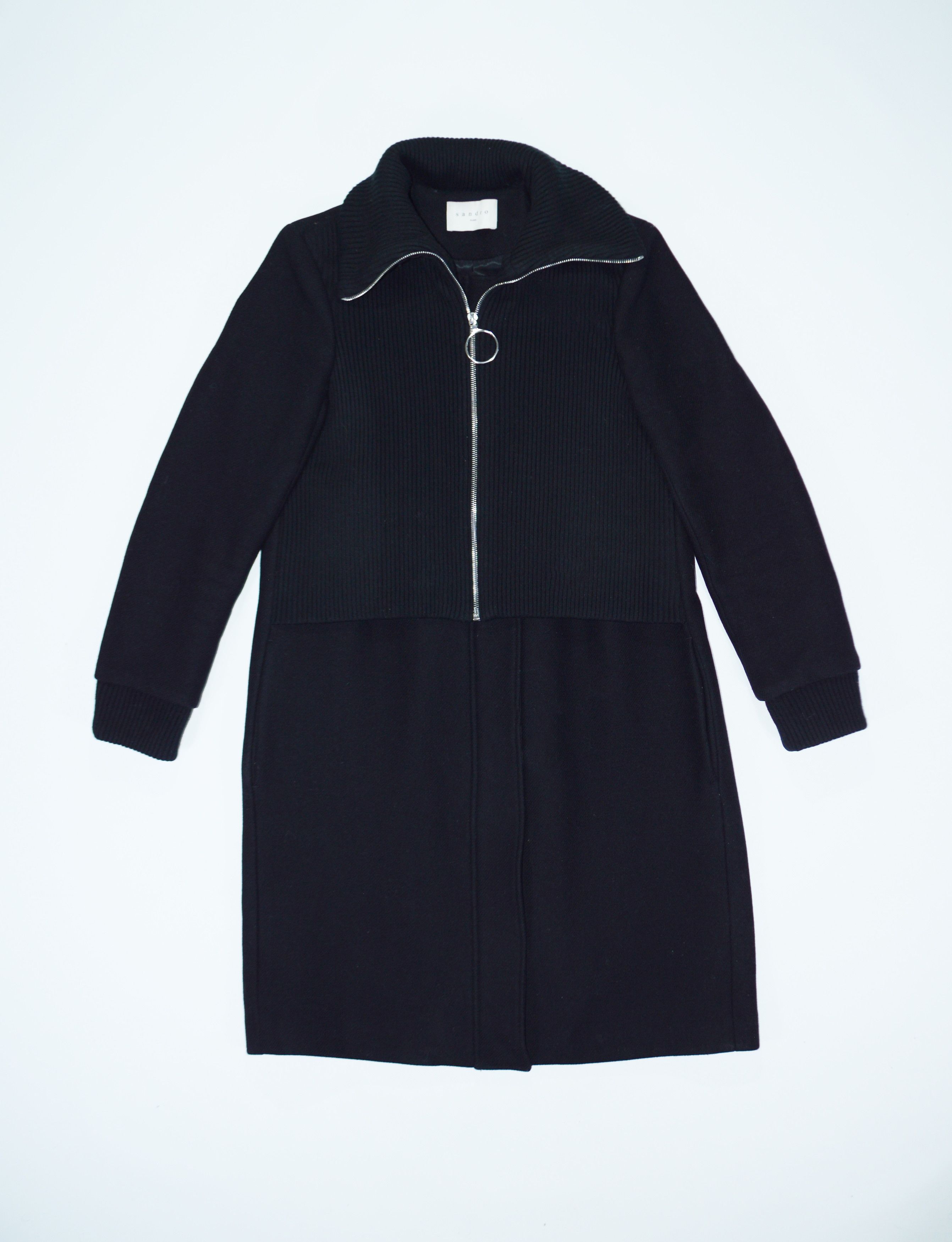 Sandro SANDRO Kolia Ribbed Overlay Wool Blend Coat Size 38 M Size M / US 6-8 / IT 42-44 - 1 Thumbnail