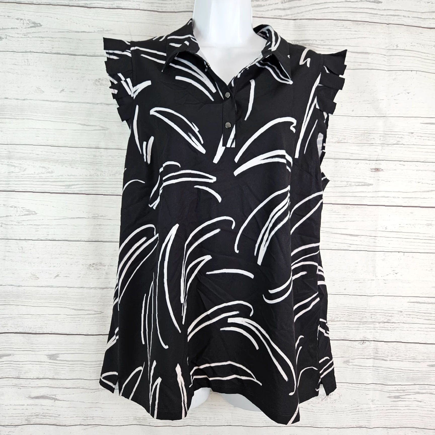 Vintage Chicos Womens Top Sz 14 Black Pleated Cap Sleeve Size XL / US 12-14 / IT 48-50 - 2 Thumbnail