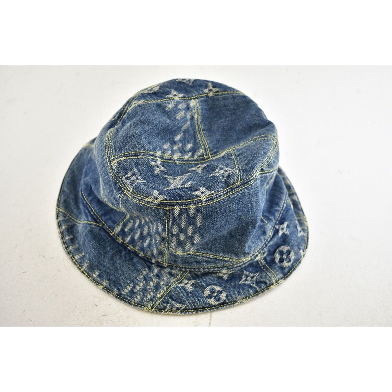 Louis Vuitton Louis Vuitton Nigo Wave Denim Logo Sun Bucket Hat M 58cm Size ONE SIZE - 10 Thumbnail