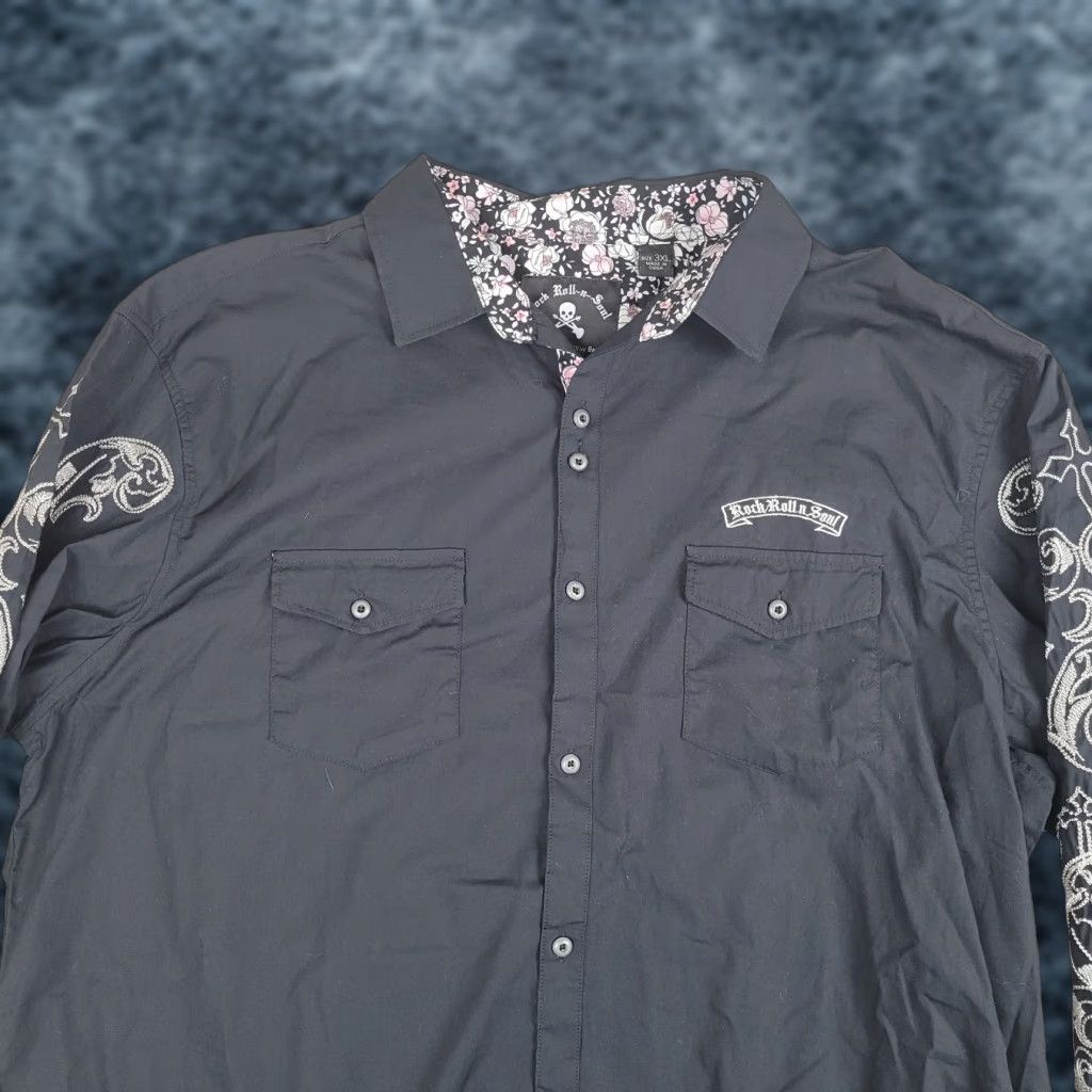 Rock Roll N Soul Button-Down Shirt 3XL Black Skull Classic Fit Men