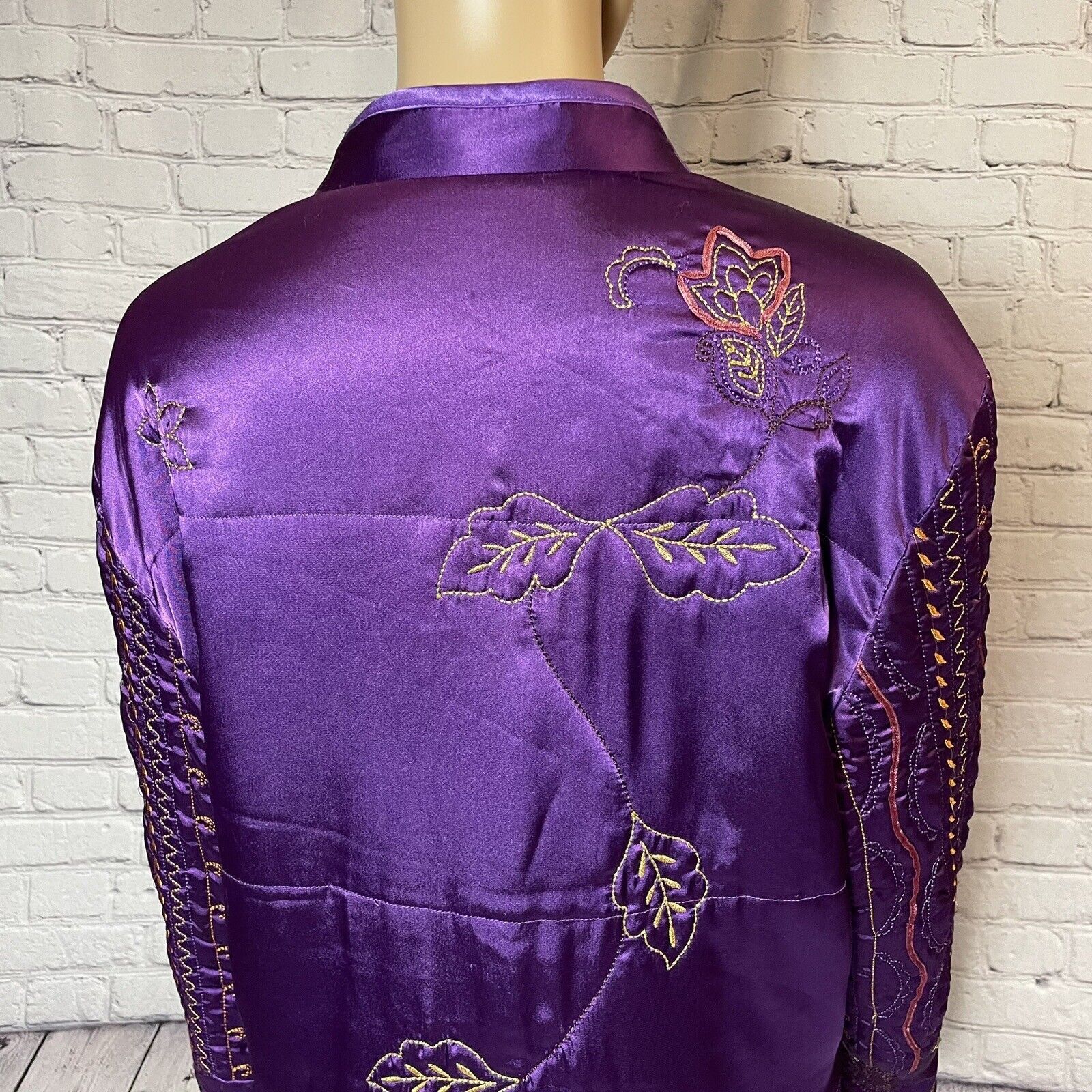 Other Diane Gilman Satin Purple Quilted Embroidered Jacket Size 1 Size XL / US 12-14 / IT 48-50 - 5 Thumbnail