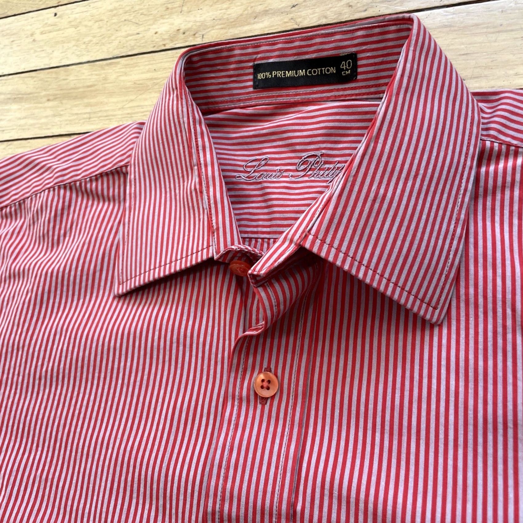 Vintage Louis Philippe Button-Up Shirt Men L Red Striped Premium Cotton 40cm Vintage Picnic Casual Workwear N/A Size US L / EU 52-54 / 3 - 4 Thumbnail