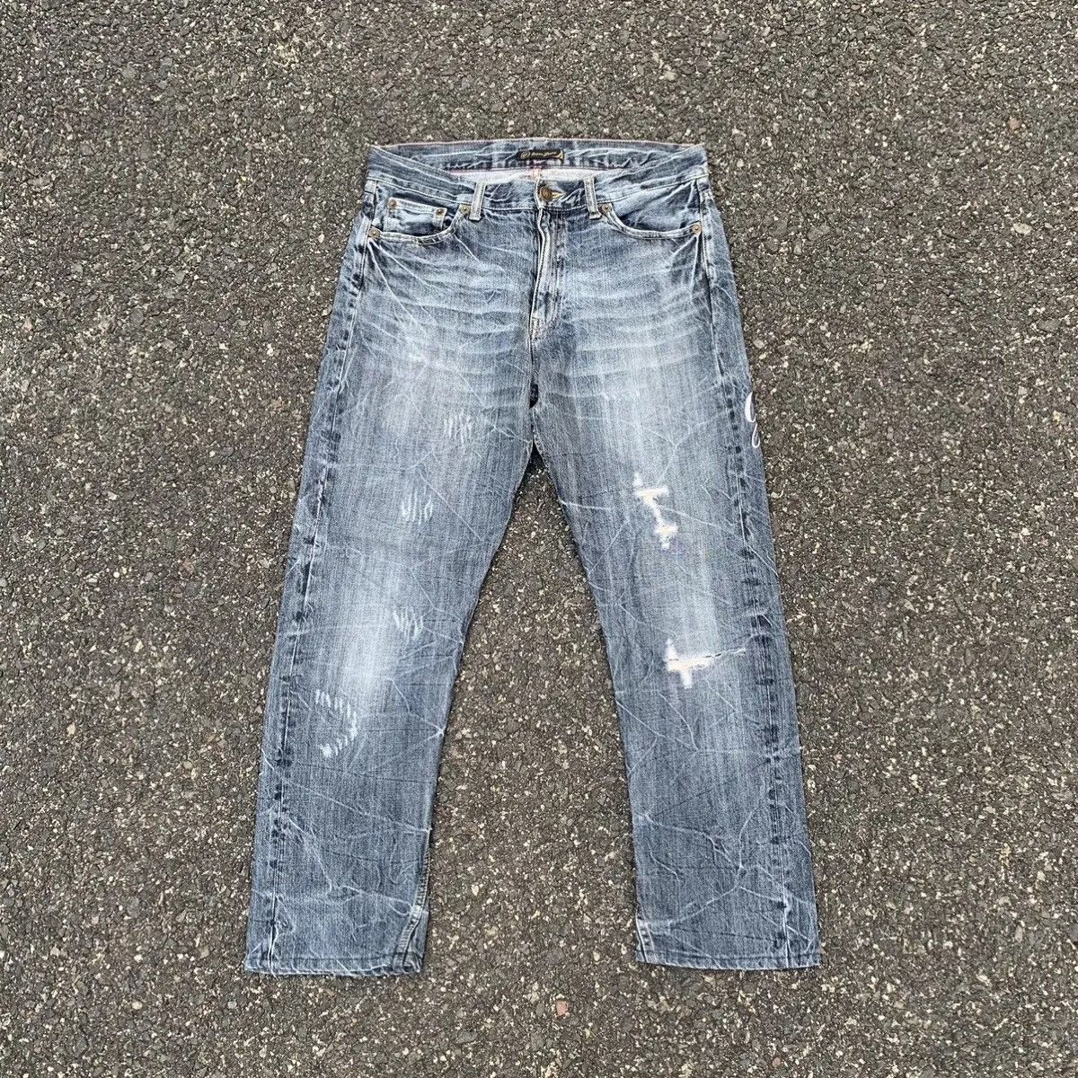 Japanese Brand STORM FADING RARE💥ORIRIN JEANS GRANDMIND Ripped Denim Pants Size US 33 - 1 Thumbnail