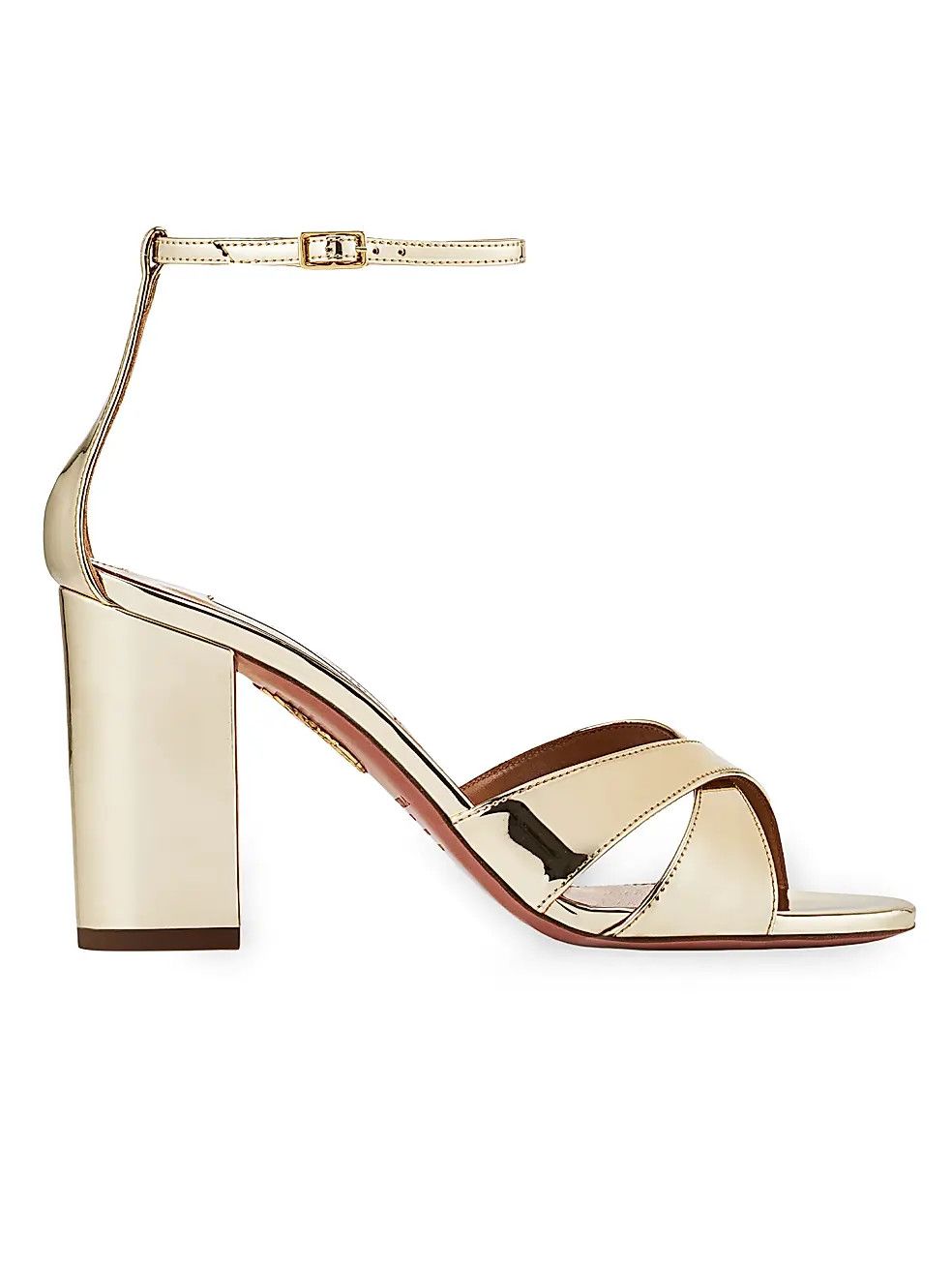 Aquazzura os11x1225 Divine 85MM Metallic Block-Heel Sandals in Gold Size US 9 / IT 39 - 1 Thumbnail