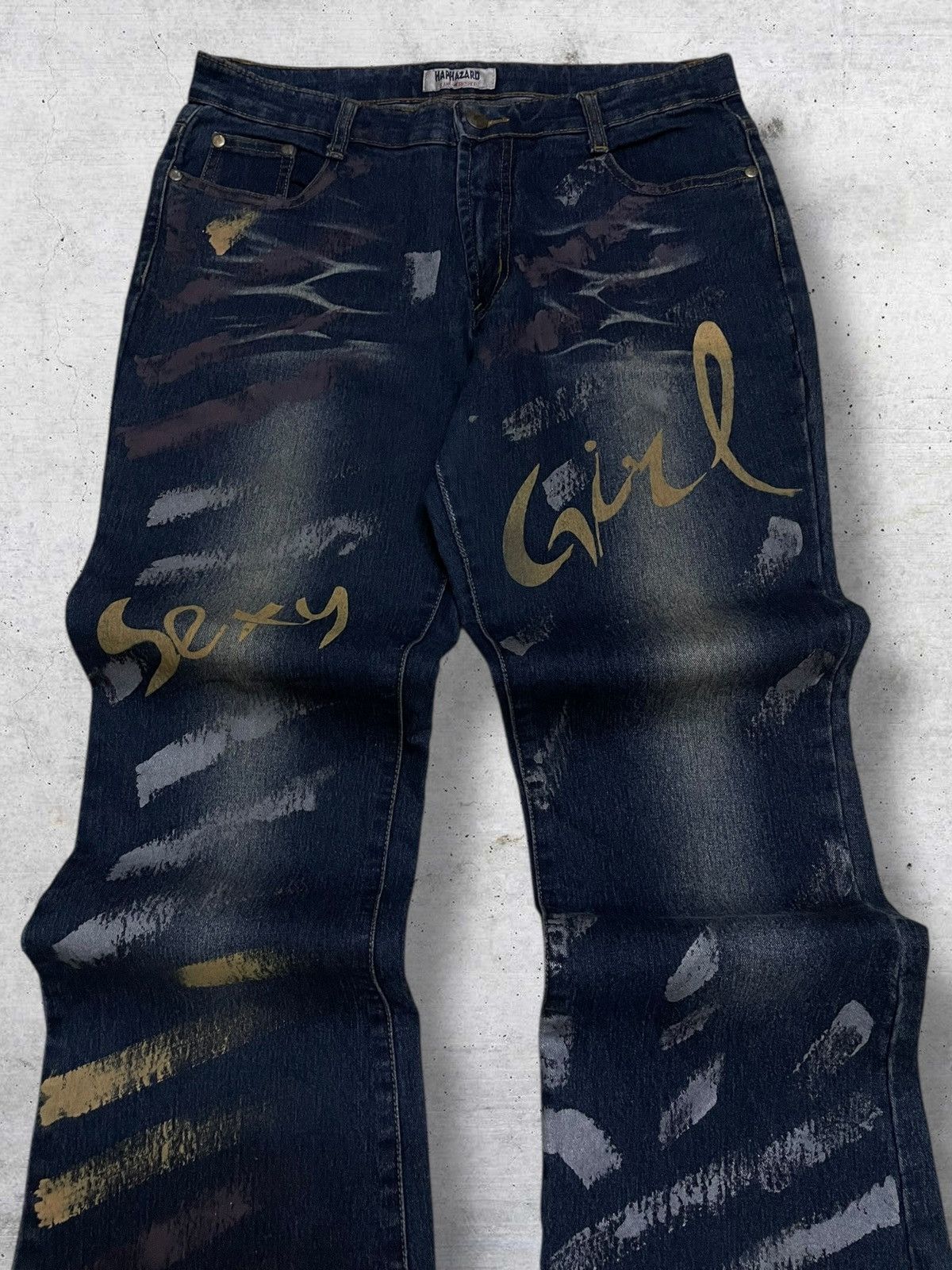 Japanese Brand VINTAGE HAPHAZARD OG 90S ARTISTIC BRUSHSTROKE FLARED DENIM Size US 30 / EU 46 - 4 Thumbnail