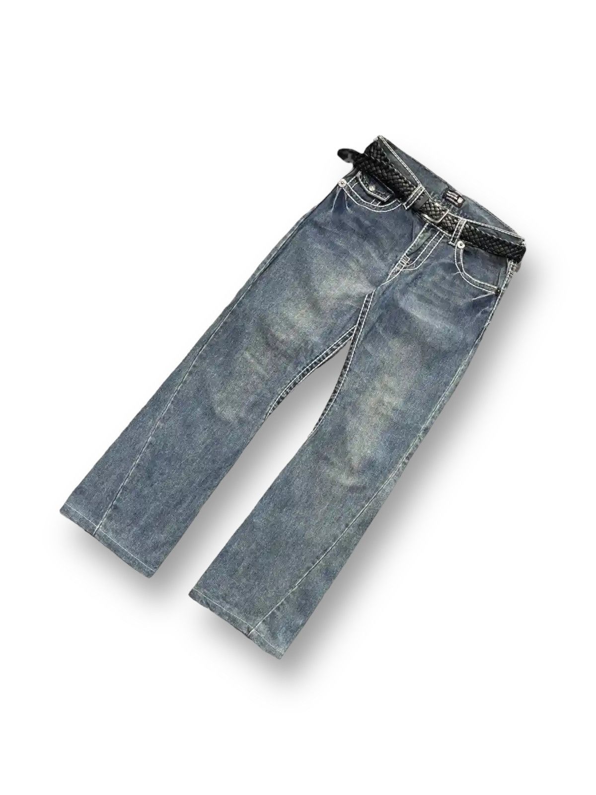20471120 × GOSTAR DE FUGA × Hysteric Glamour Japan 291251 Heavy Stitched Flared Denim With Braided Belt Size US 32 / EU 48 - 4 Thumbnail