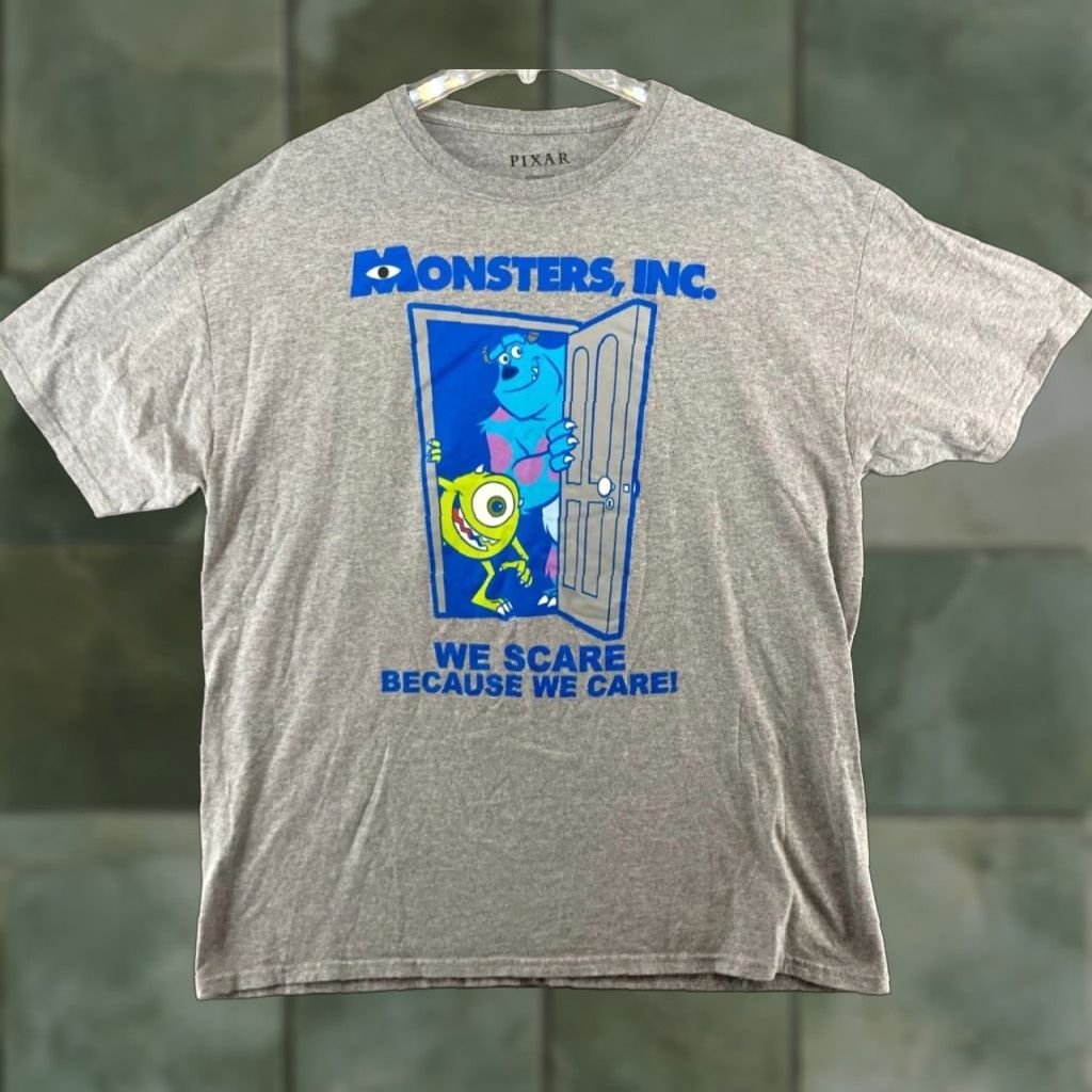 Disney Pixar Monsters Inc TShirt Mens XL Gray Crew Neck Cotton Blend Short Sleeve Graphic Print - 650 Size US XL / EU 56 / 4 - 1 Thumbnail
