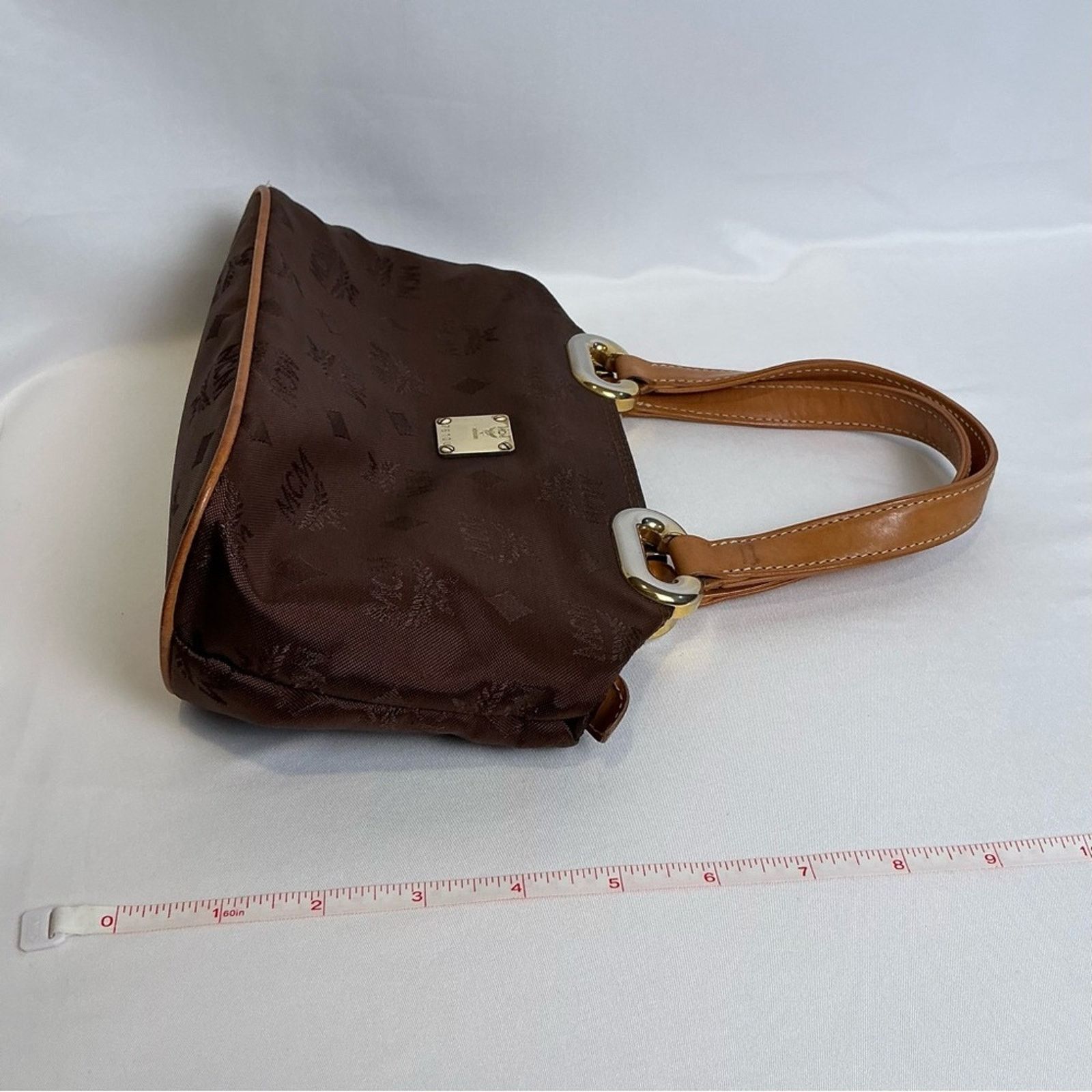 MCM MCM Chestnut Brown Visetos Monogram Nylon Tote Bag Gold Trim Size ONE SIZE - 14 Thumbnail