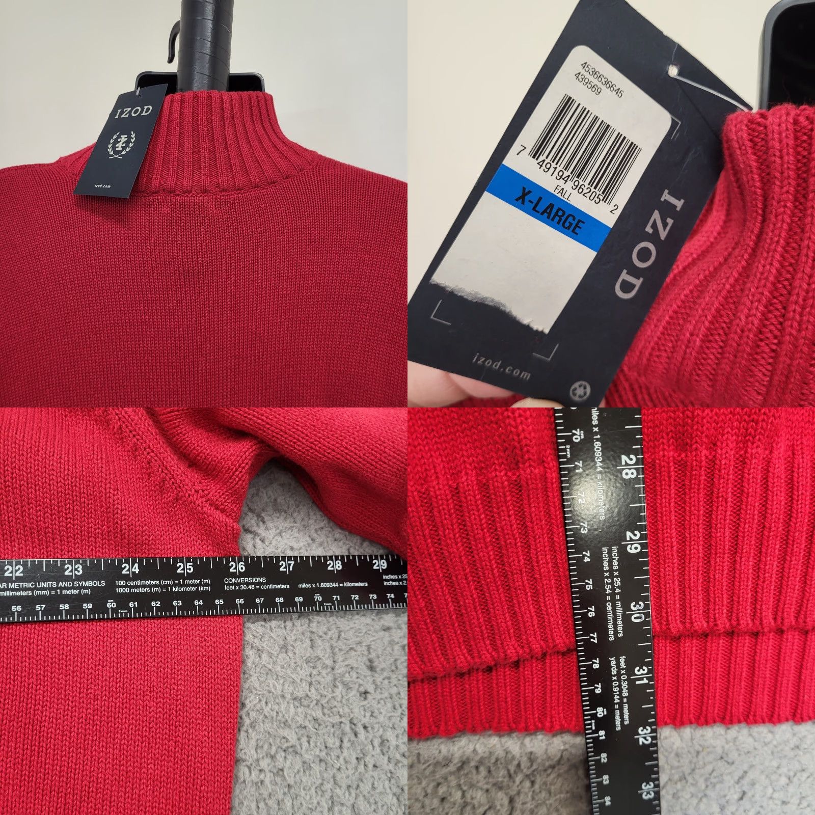 Izod VINTAGE is not applicable; IZOD Sweater Mens XL Red Knit Cotton 1/4 Zip Pullover Long Sleeve Modern Classic Size US XL / EU 56 / 4 - 8 Thumbnail